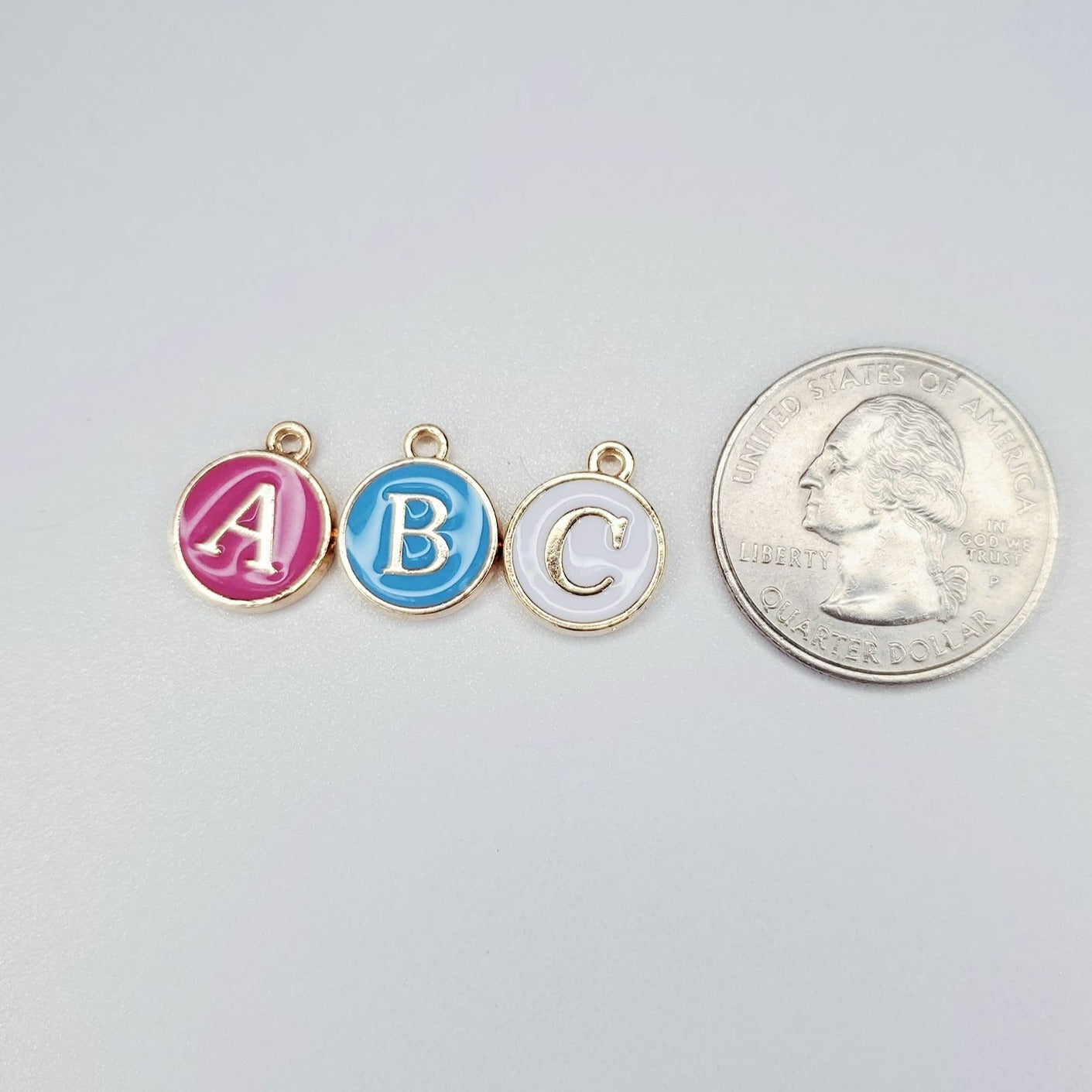 Round White Enamel Initial Charm