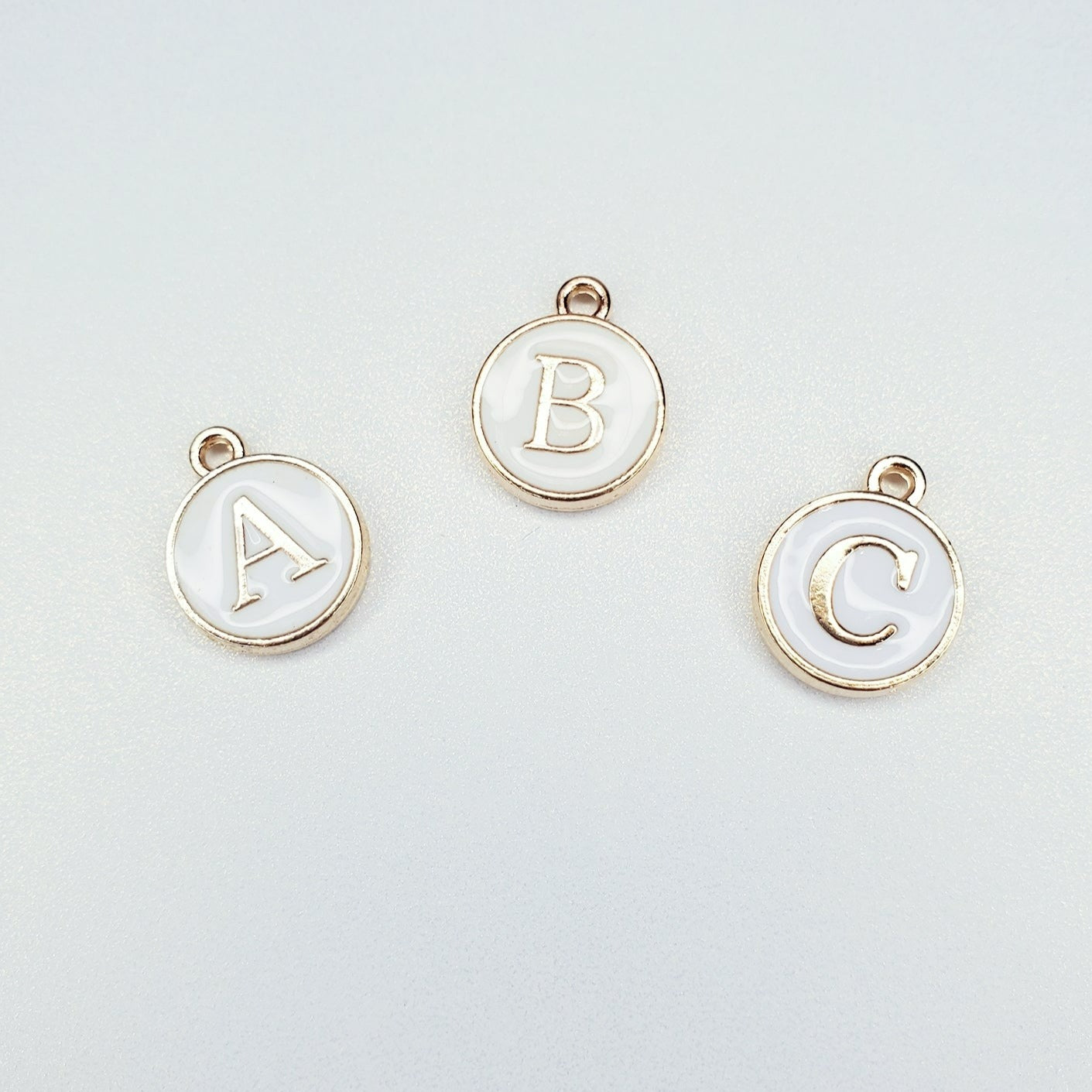 Round White Enamel Initial Charm