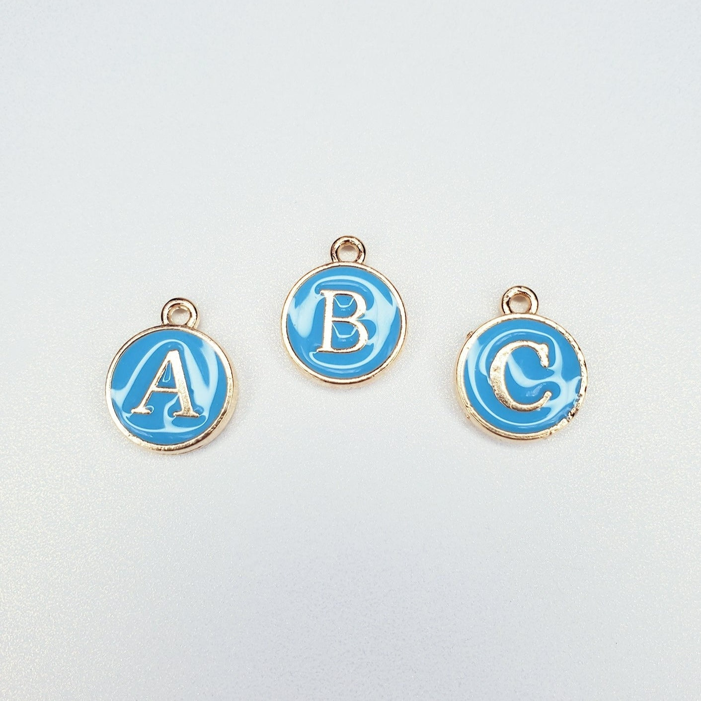 Round Blue Enamel Initial Charm