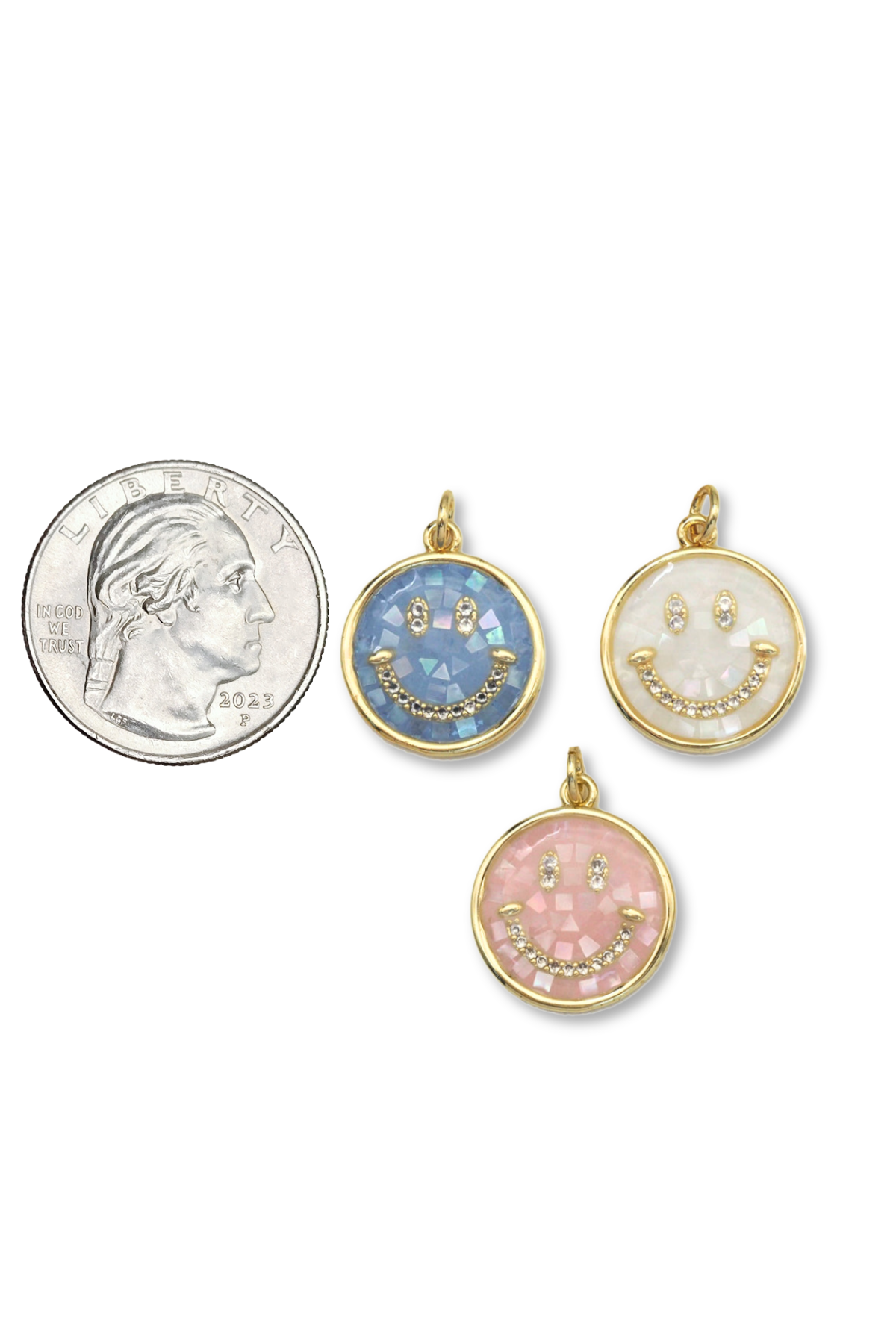 Gold Filled CZ Pave Smiley Charm with Mother of Pearl