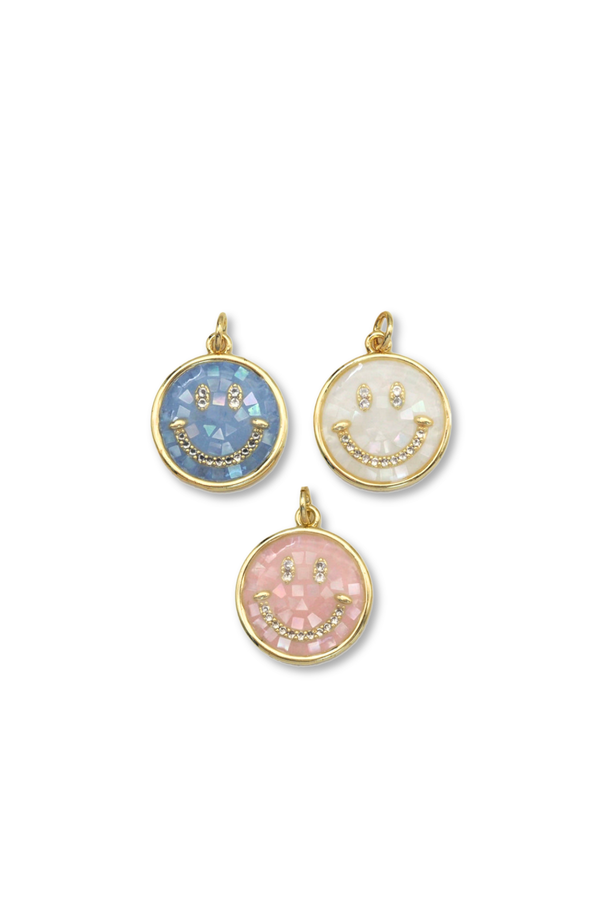 Gold Filled CZ Pave Smiley Charm with Mother of Pearl