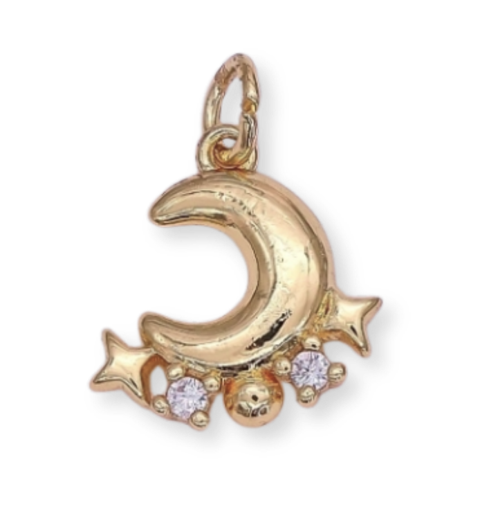 Gold Filled Puffy 3D CZ Accent Moon Charm