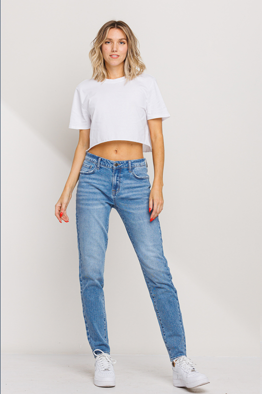 Claire Women's Mid-Rise 29" Inseam Mom Skinny Jeans in Medium Wash Denim
