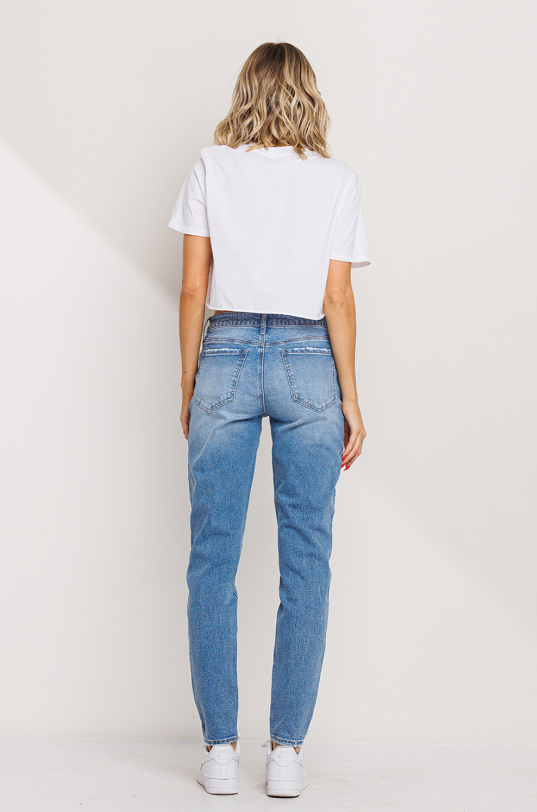 Claire Women's Mid-Rise 29" Inseam Mom Skinny Jeans in Medium Wash Denim