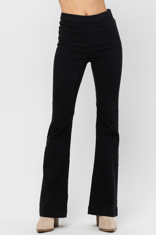 Grace Women's Pull On Flare Jeggings Jeans in Black Denim
