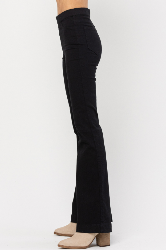 Grace Women's Pull On Flare Jeggings Jeans in Black Denim