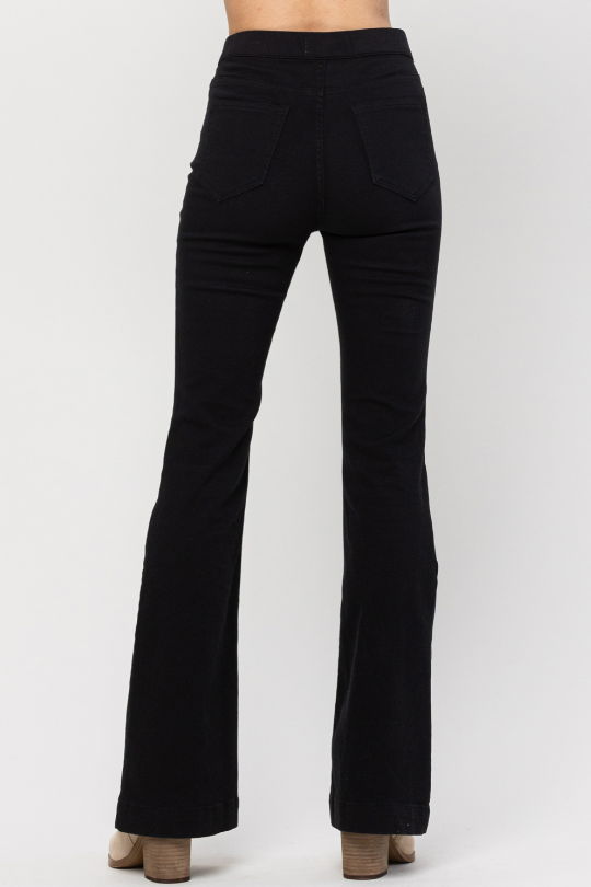 Grace Women's Pull On Flare Jeggings Jeans in Black Denim