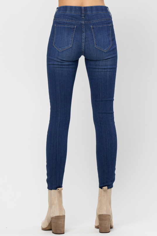 Ella Women's Mid Rise Pull On Stretch Skinny Jeans in Dark Wash Denim