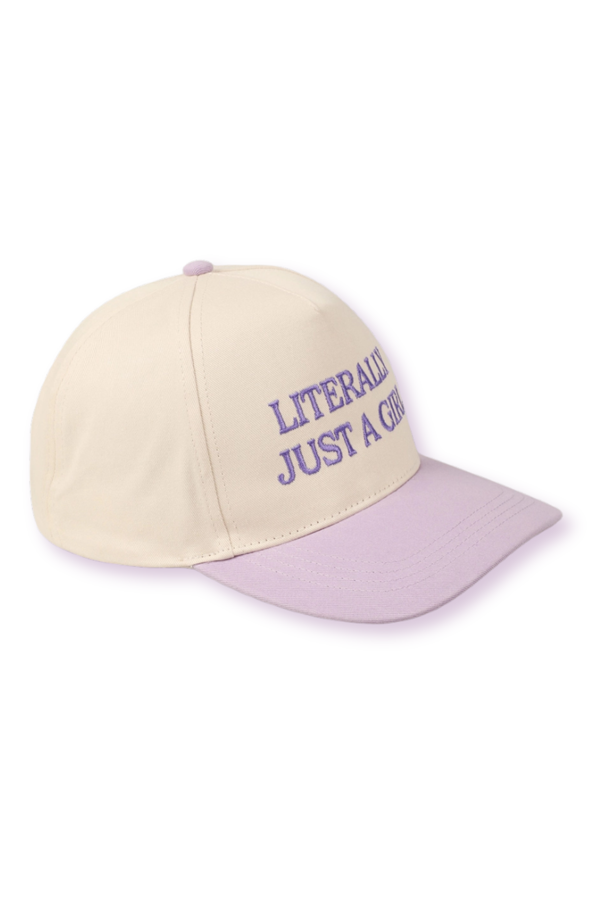 "Literally Just A Girl" Embroidered Two-Tone Lavender Brim Canvas Trucker Hat