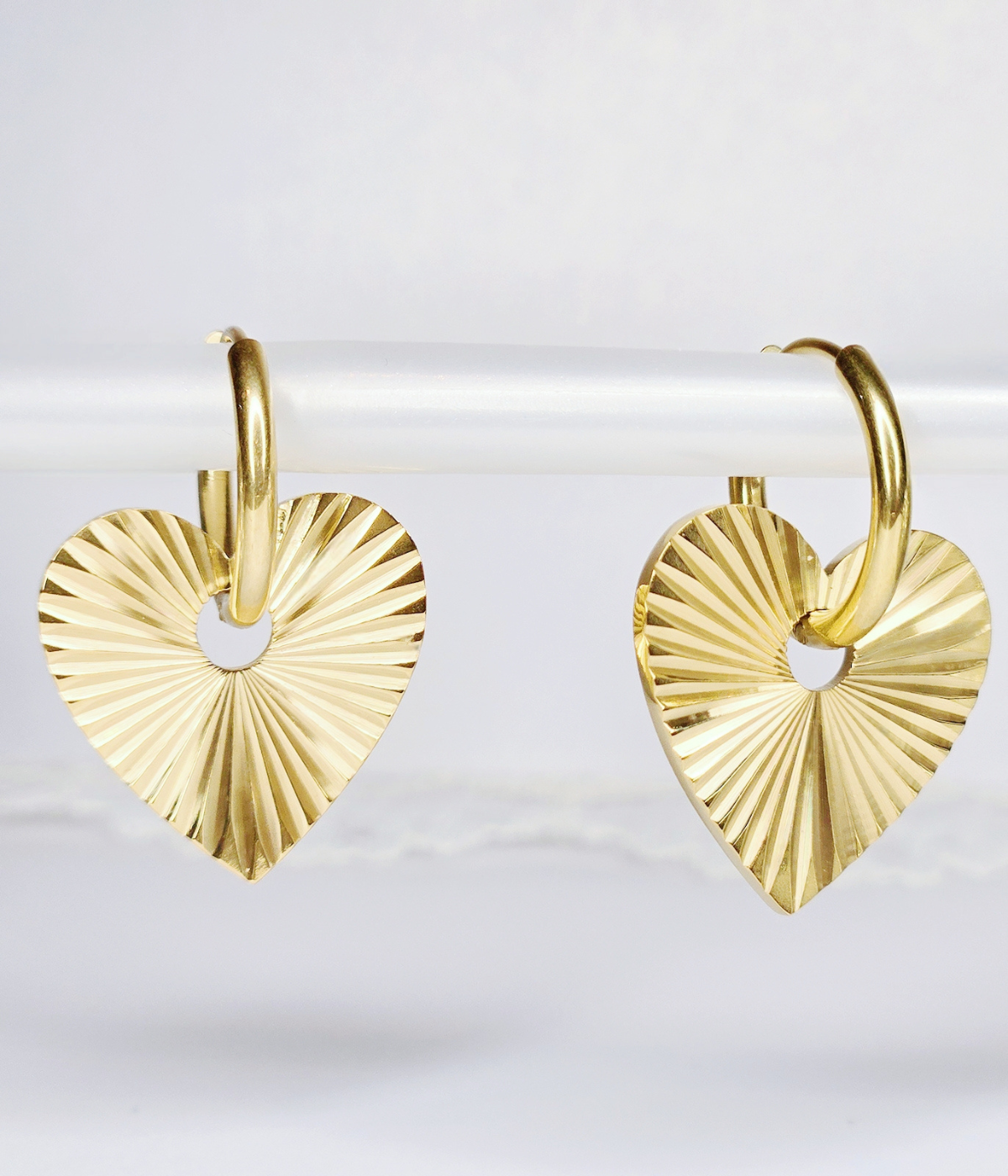 Lovely Stainless Steel Heart Hoop Earrings- Anti-Tarnish- Water Resistant- Water-Proof-Hypoallergenic- PVD Real Gold Plated