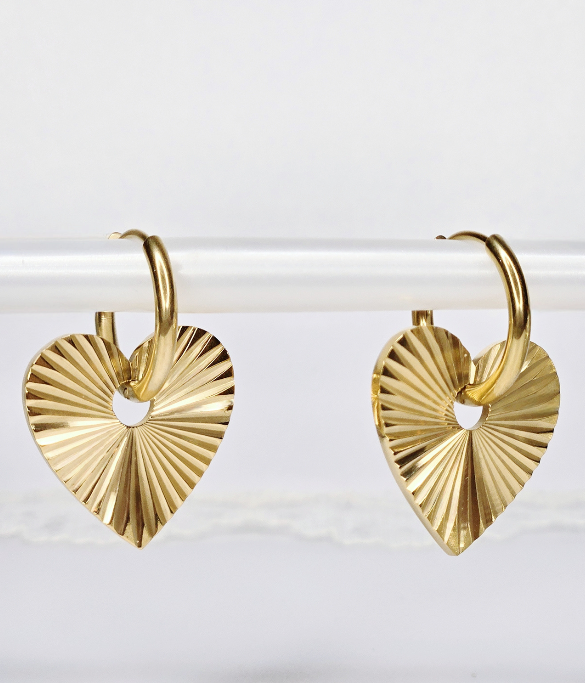Lovely Stainless Steel Heart Hoop Earrings- Anti-Tarnish- Water Resistant- Water-Proof-Hypoallergenic- PVD Real Gold Plated