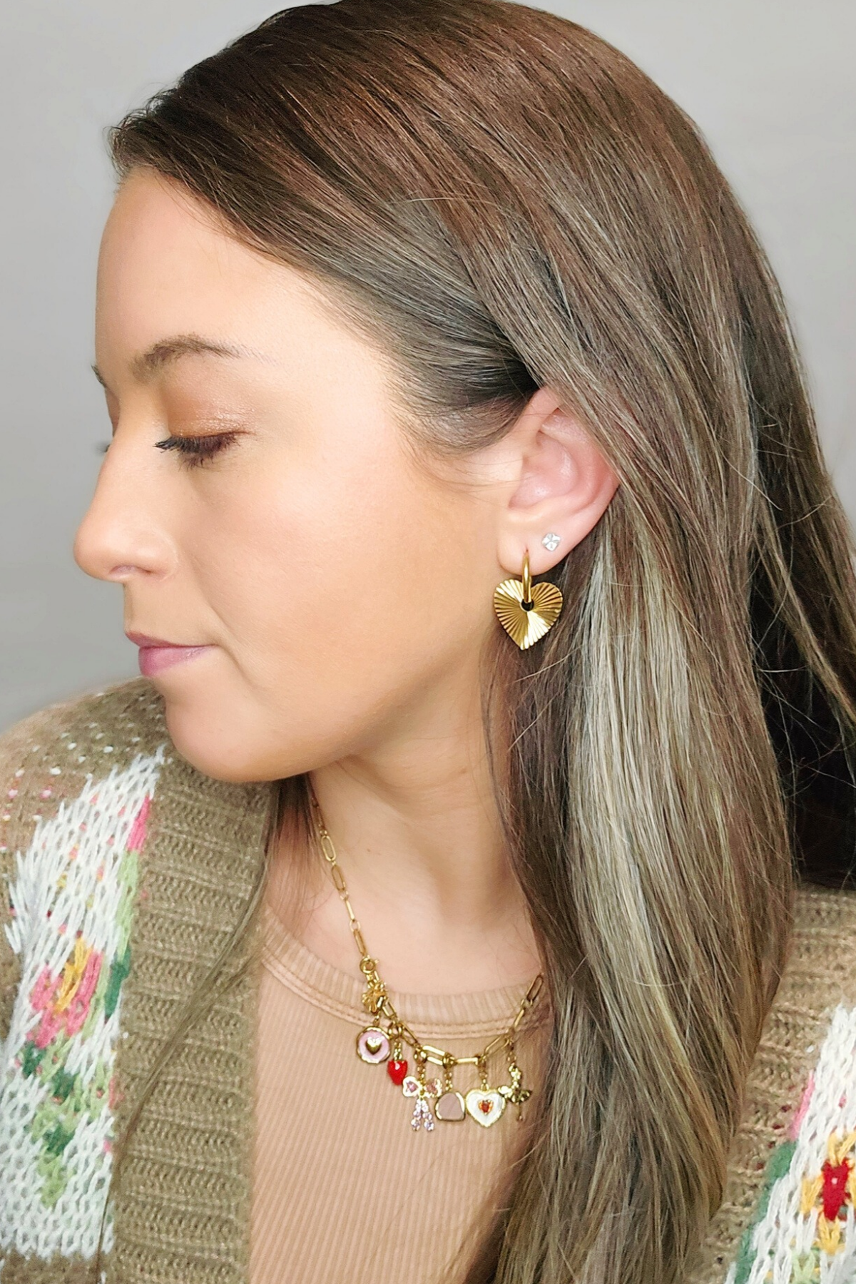 Lovely Stainless Steel Heart Hoop Earrings- Anti-Tarnish- Water Resistant- Water-Proof-Hypoallergenic- PVD Real Gold Plated