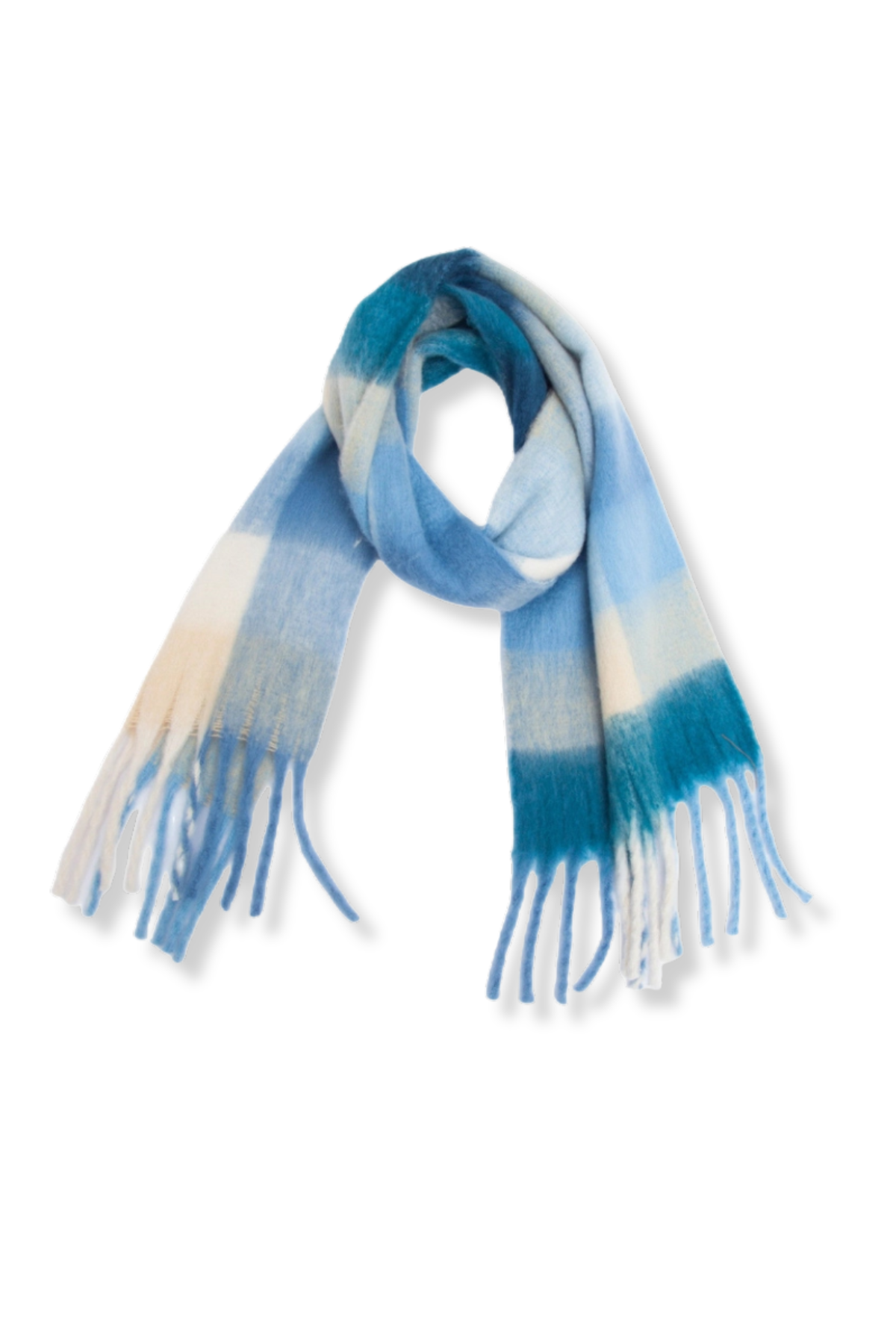 Pretty in Plaid Colorful Plaid Tassel Scarf in Bright Blue