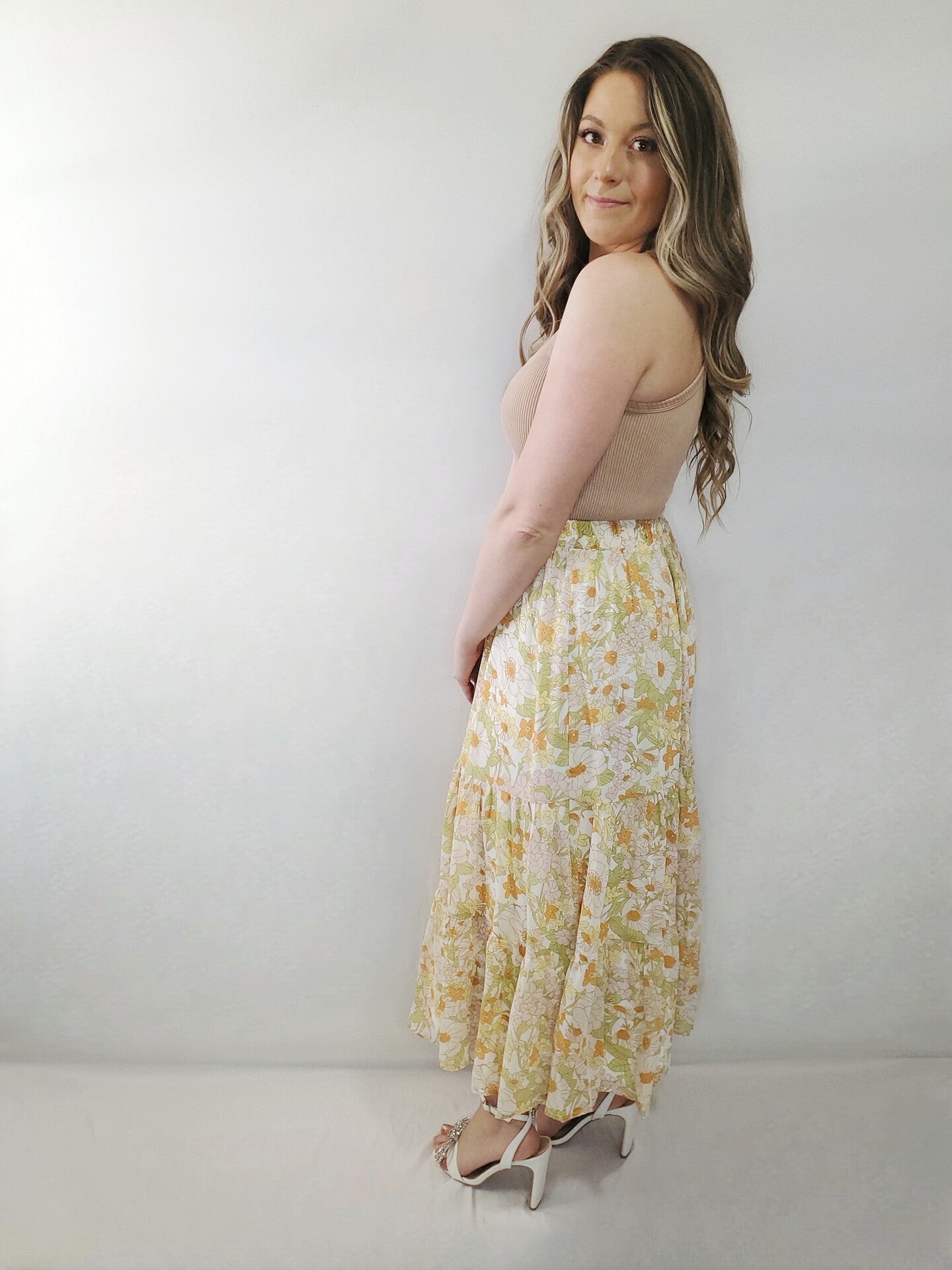 *50% OFF APPLIED AT CHECKOUT!* Daisy Daze Retro Floral Tiered Maxi Skirt