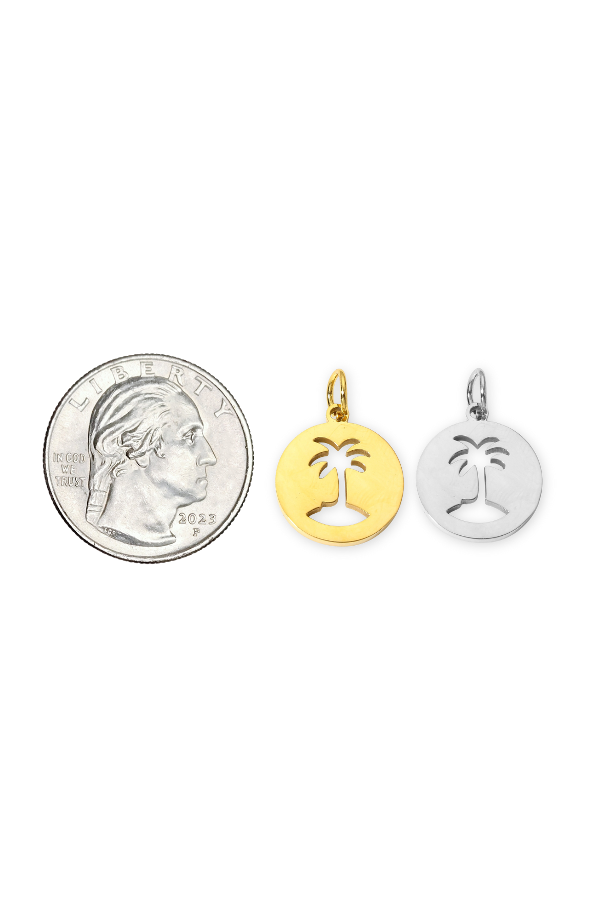 Stainless Steel Disk Cut-Out Palm Tree Charm