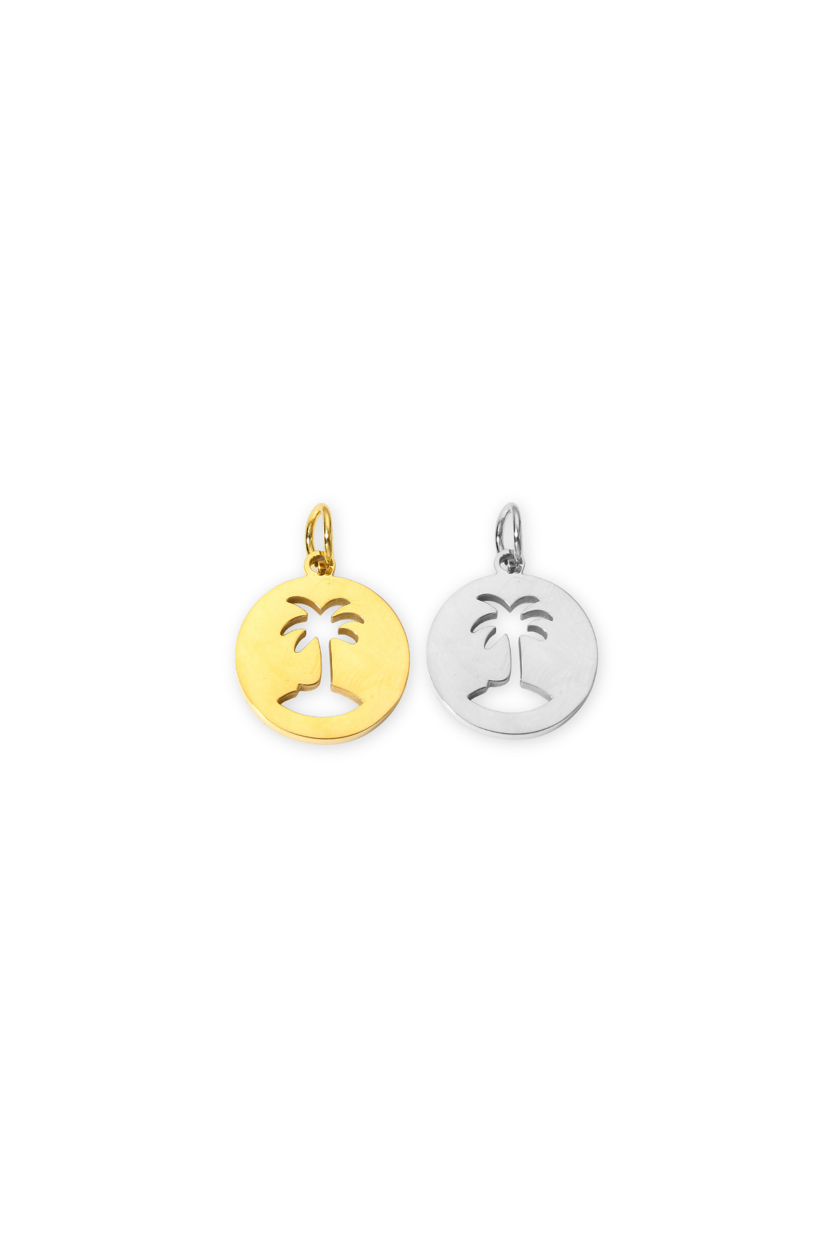 Stainless Steel Disk Cut-Out Palm Tree Charm