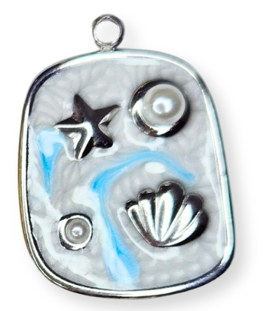Stainless Steel Enamel Pearl Accent Beach Charm