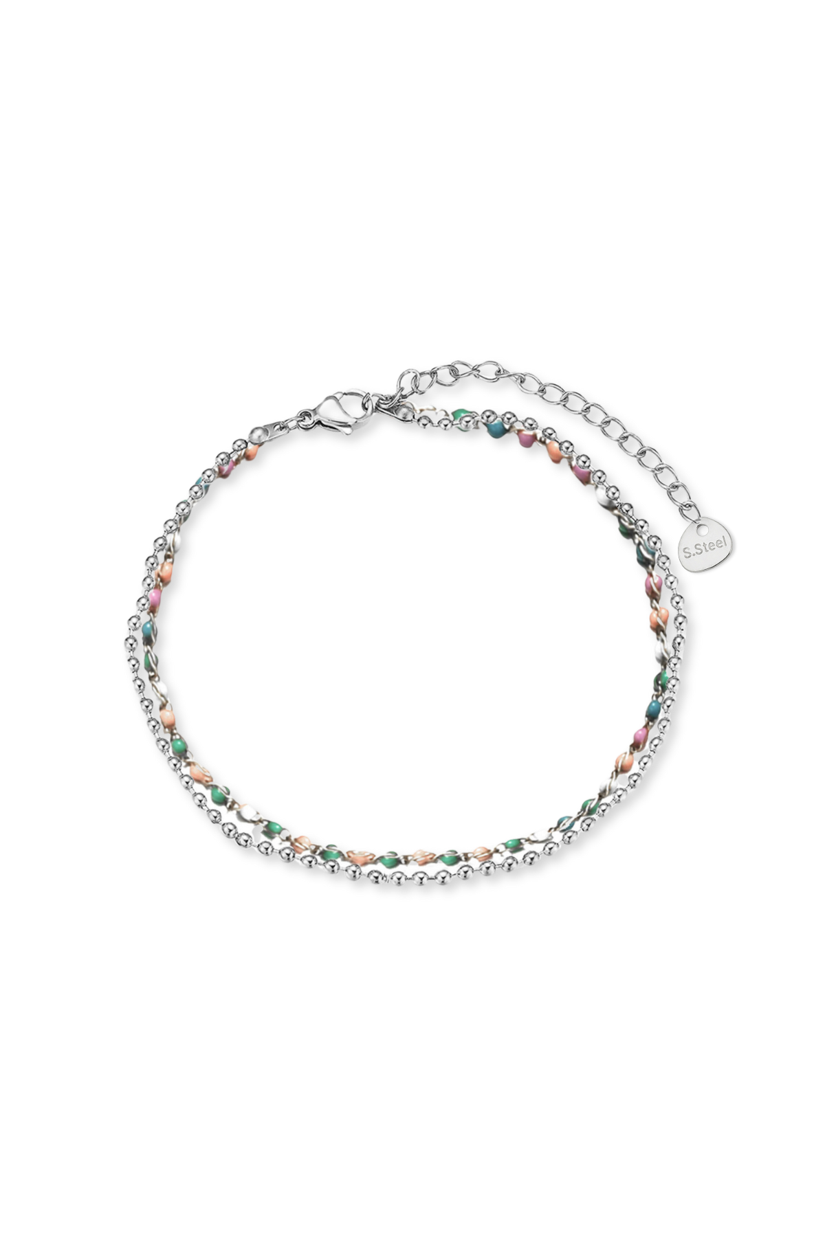 Stainless Steel Colorful Multilayer 9.75" Ball Link Anklet