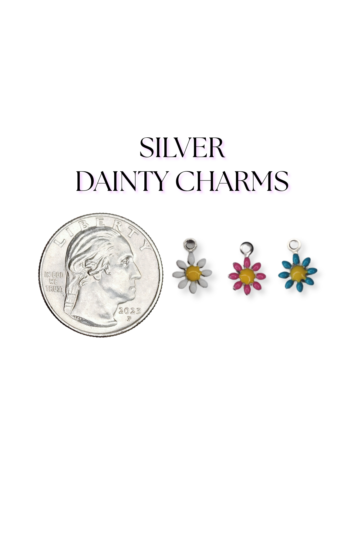 Stainless Steel Dainty Enamel Flower Charm in Silver
