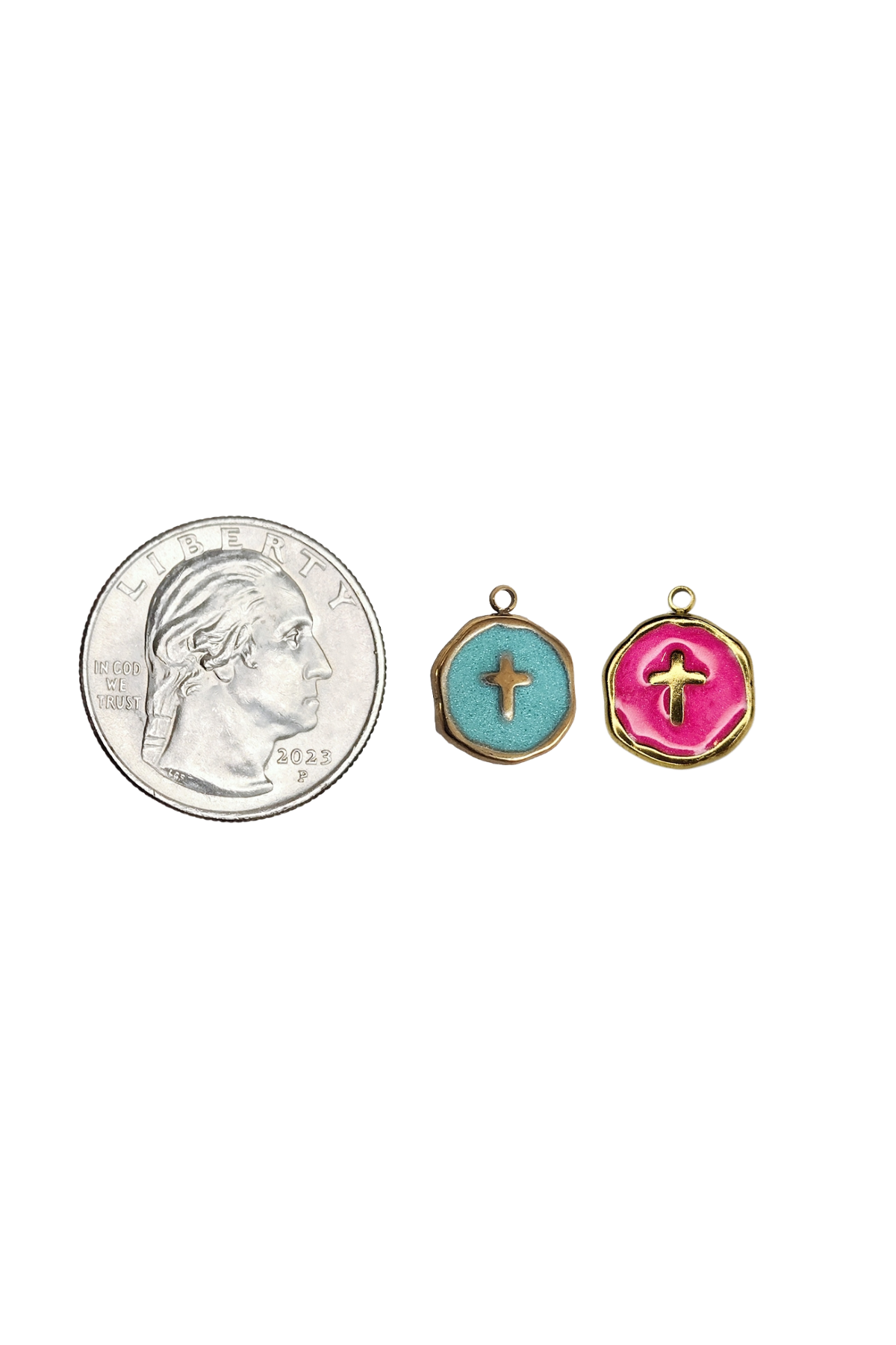 Stainless Steel Enamel Round Cross Charm