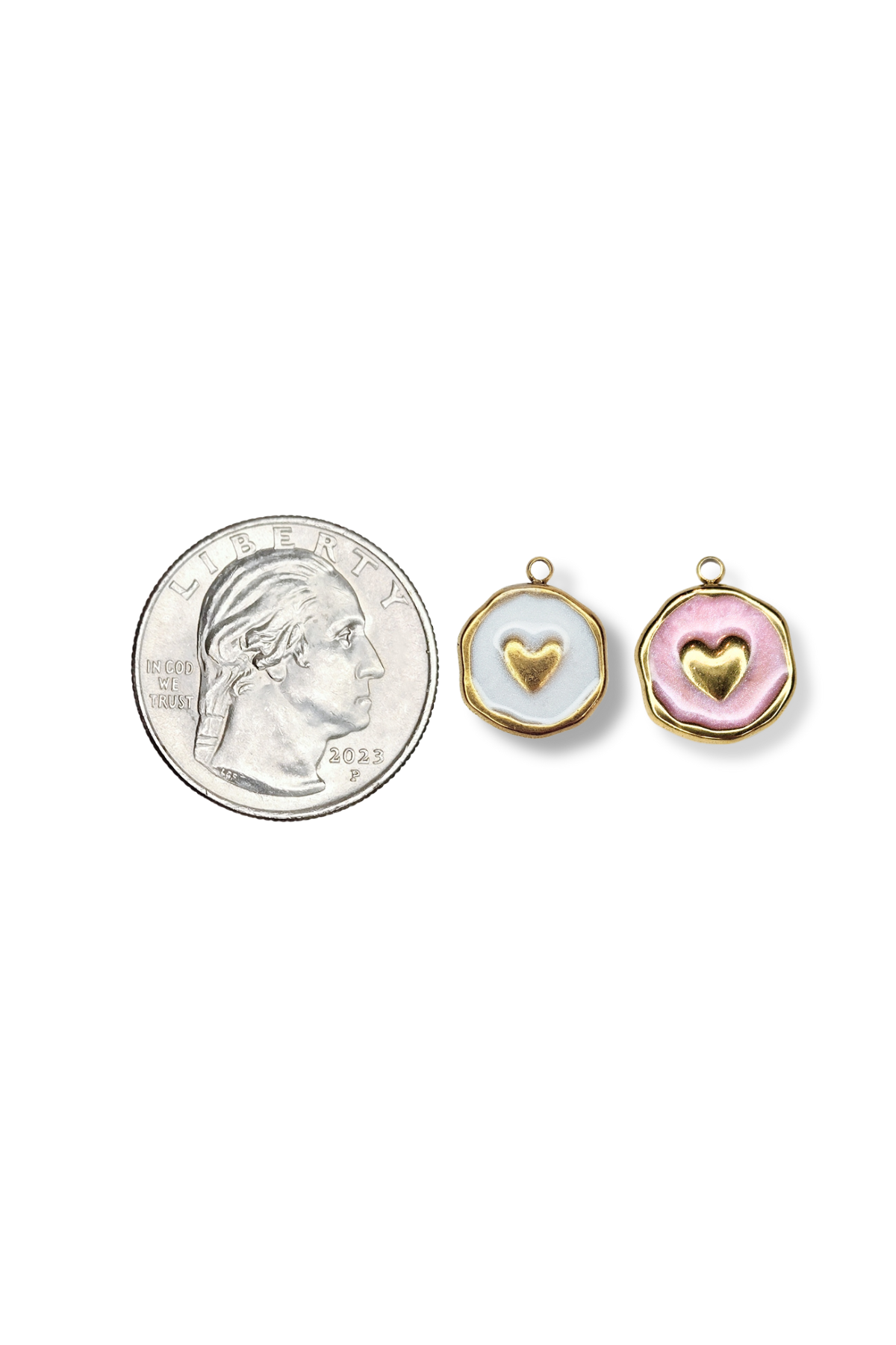 Stainless Steel Enamel Round Heart Charm