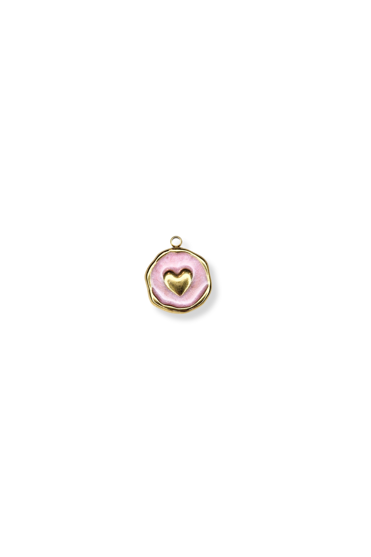 Stainless Steel Enamel Round Heart Charm