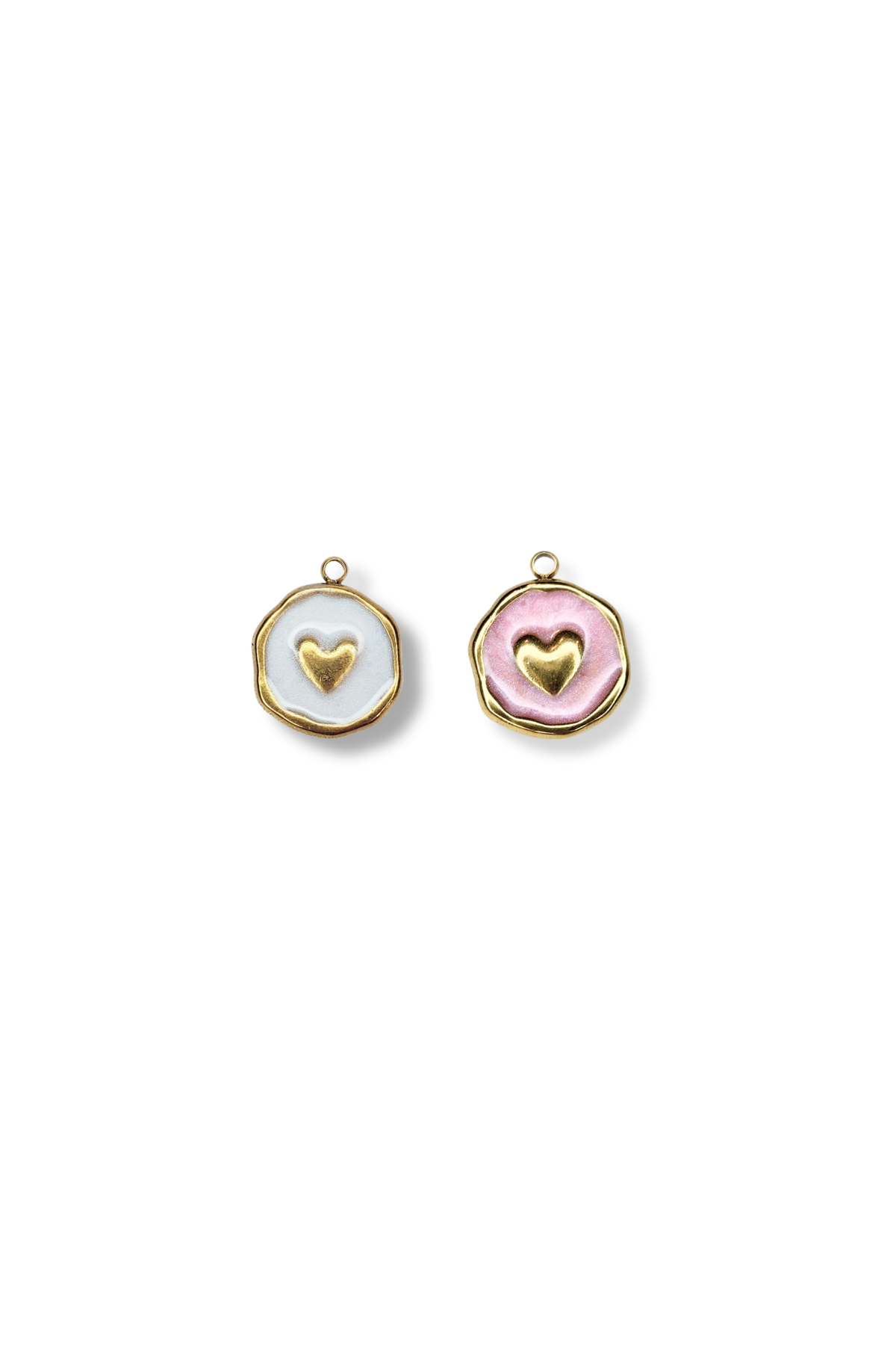 Stainless Steel Enamel Round Heart Charm