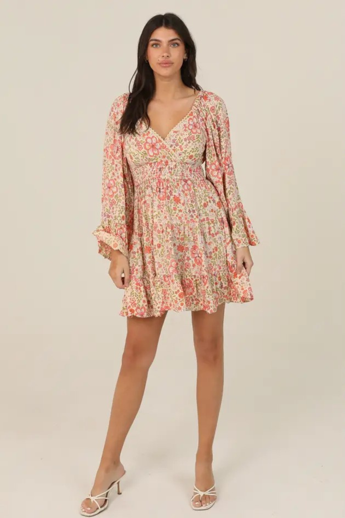 Sunkissed Blossoms Boho Floral Bell Sleeve Mini Dress