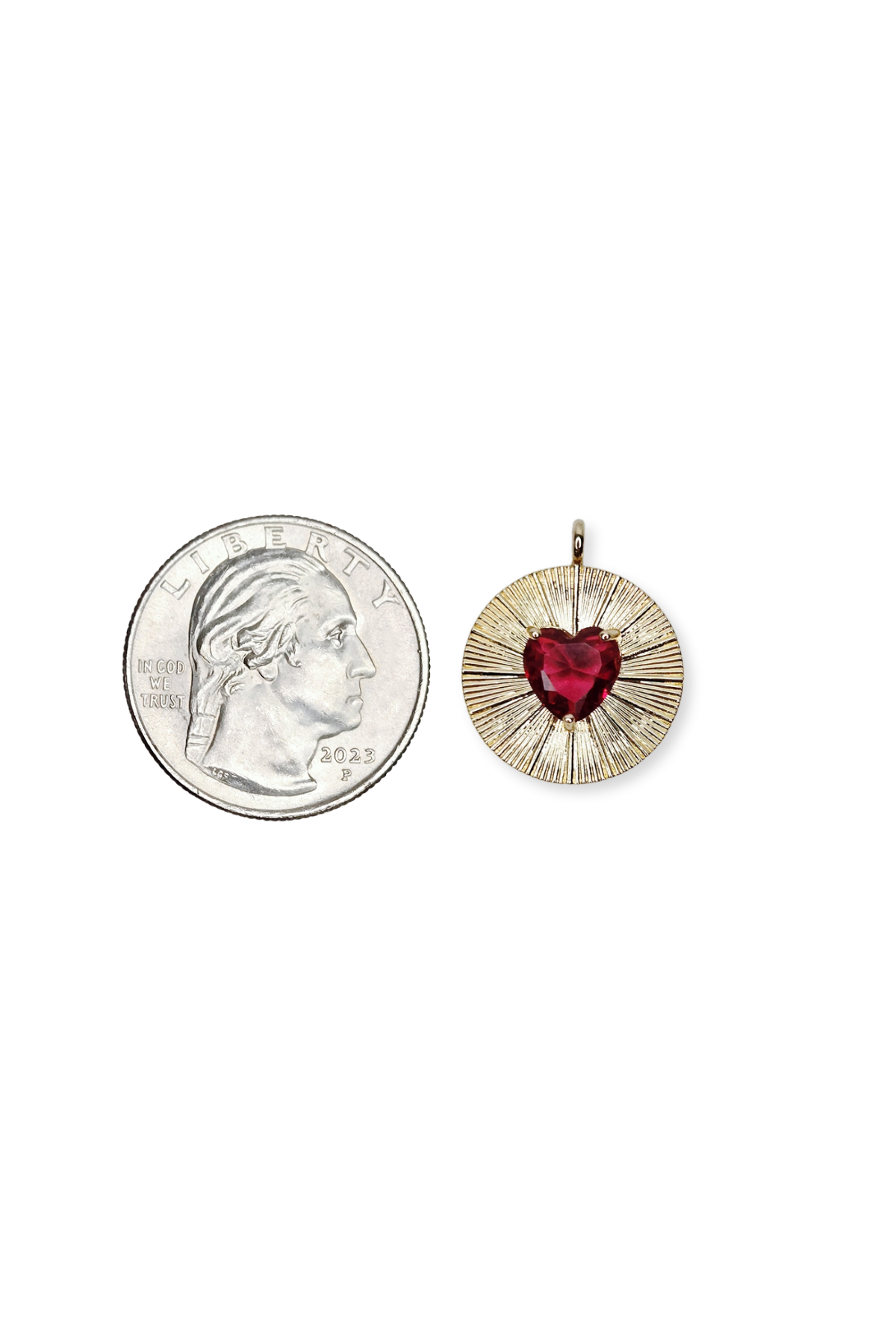 Textured Disk Cubic Zirconia Heart Charm