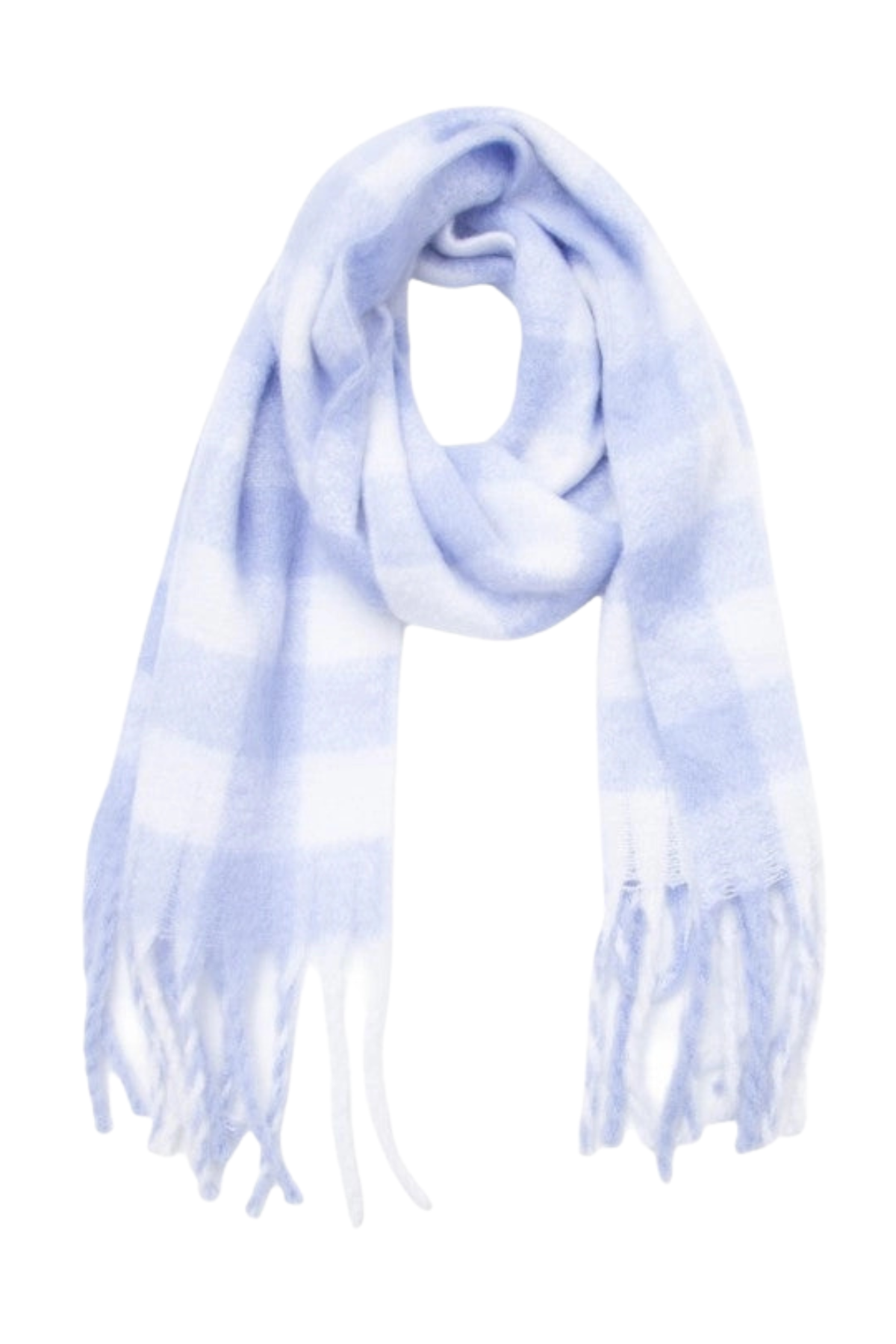 Pretty in Plaid Soft Plaid Tassel Scarf in Light Blue