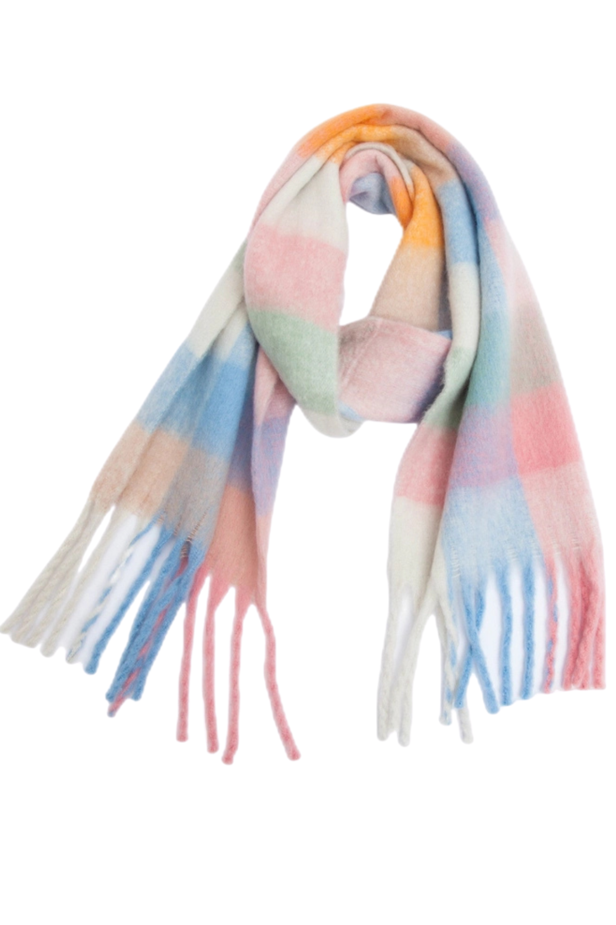 Trendy Soft Girl Winter Tassel Colorful Pastel Rainbow Plaid Scarf