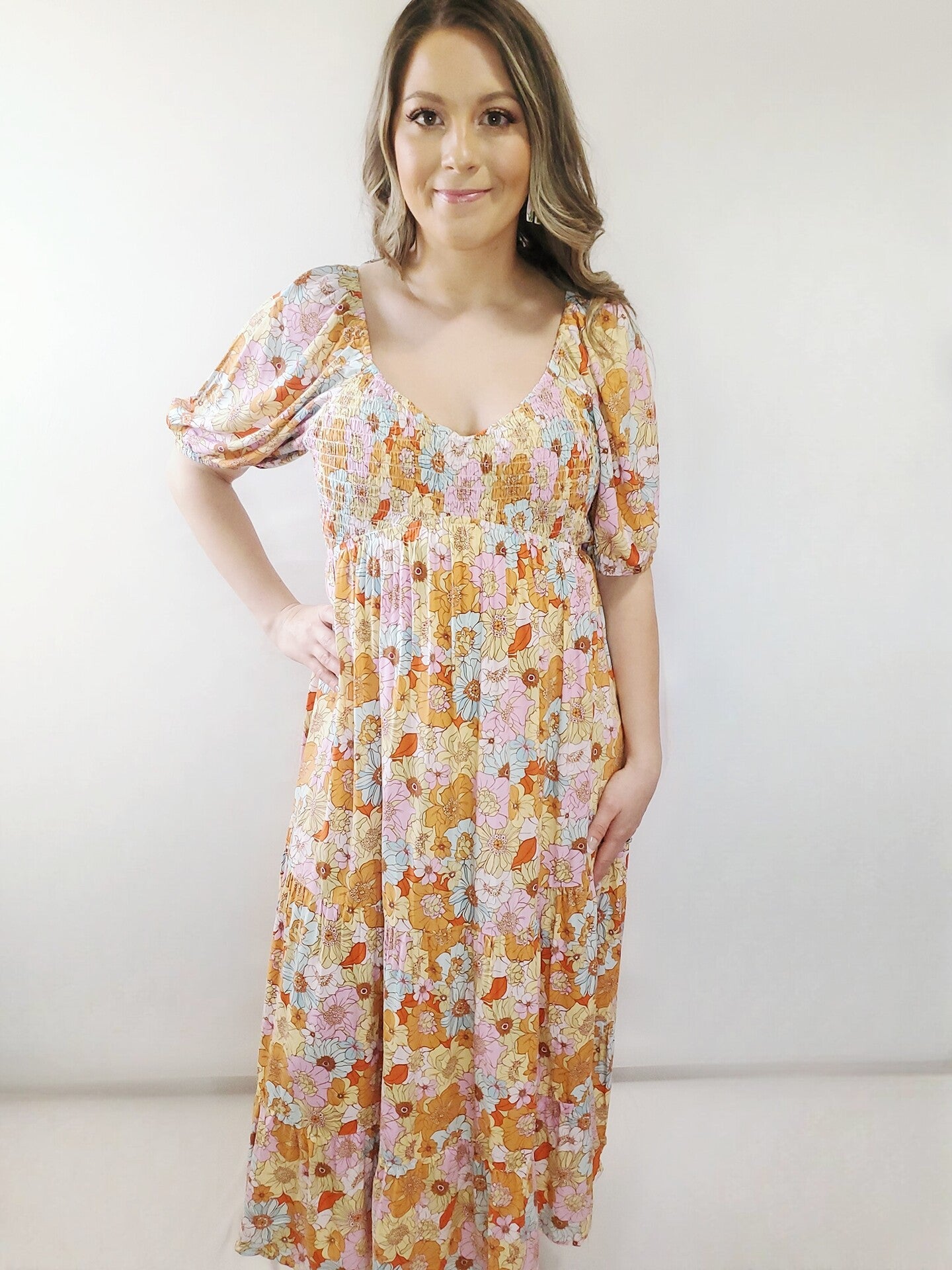 Field of Wildflowers Retro Floral Open Back Maxi Dress