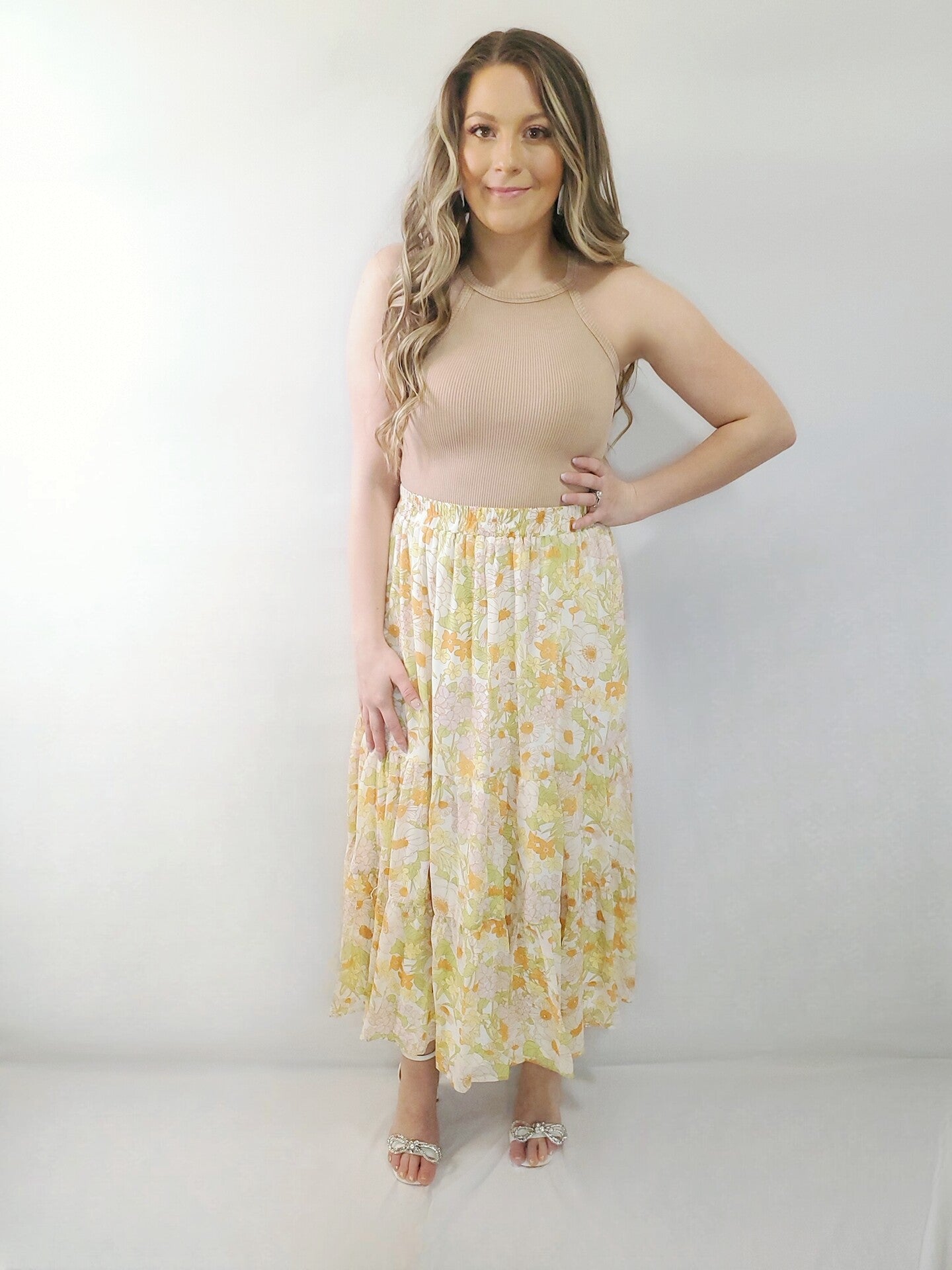 *50% OFF APPLIED AT CHECKOUT!* Daisy Daze Retro Floral Tiered Maxi Skirt