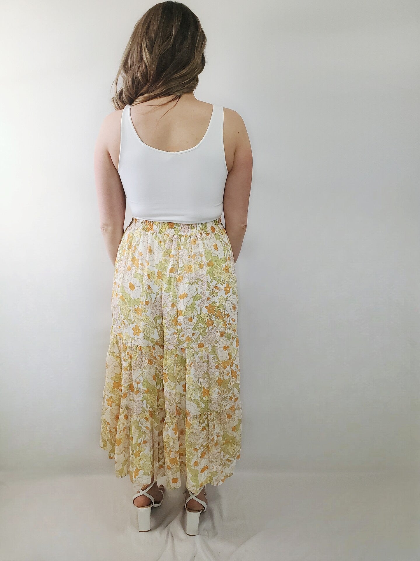 *50% OFF APPLIED AT CHECKOUT!* Daisy Daze Retro Floral Tiered Maxi Skirt