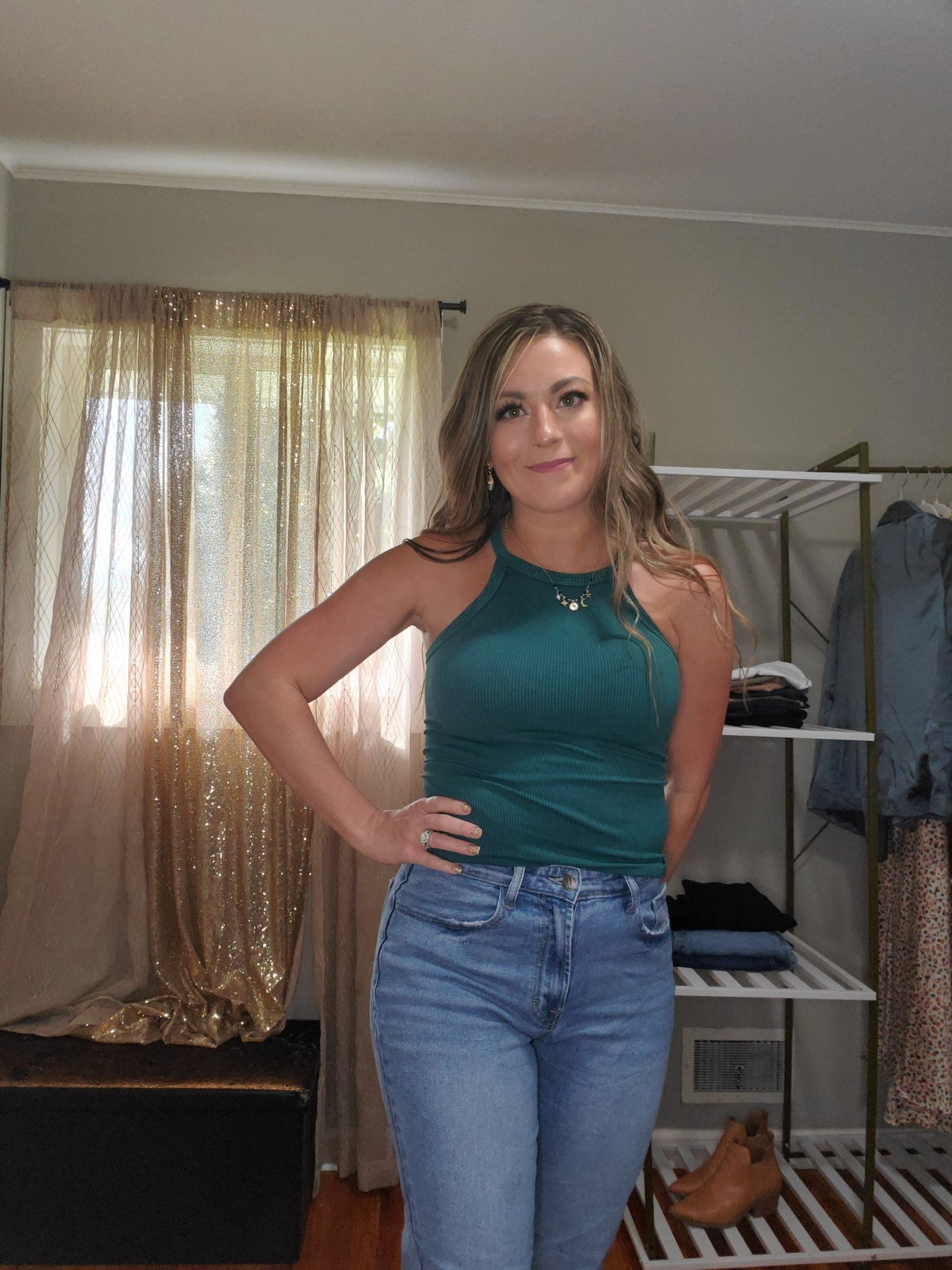 Inner Peace Super-Elastic Women's Vintage High-Neck Ribbed Tank in Jade