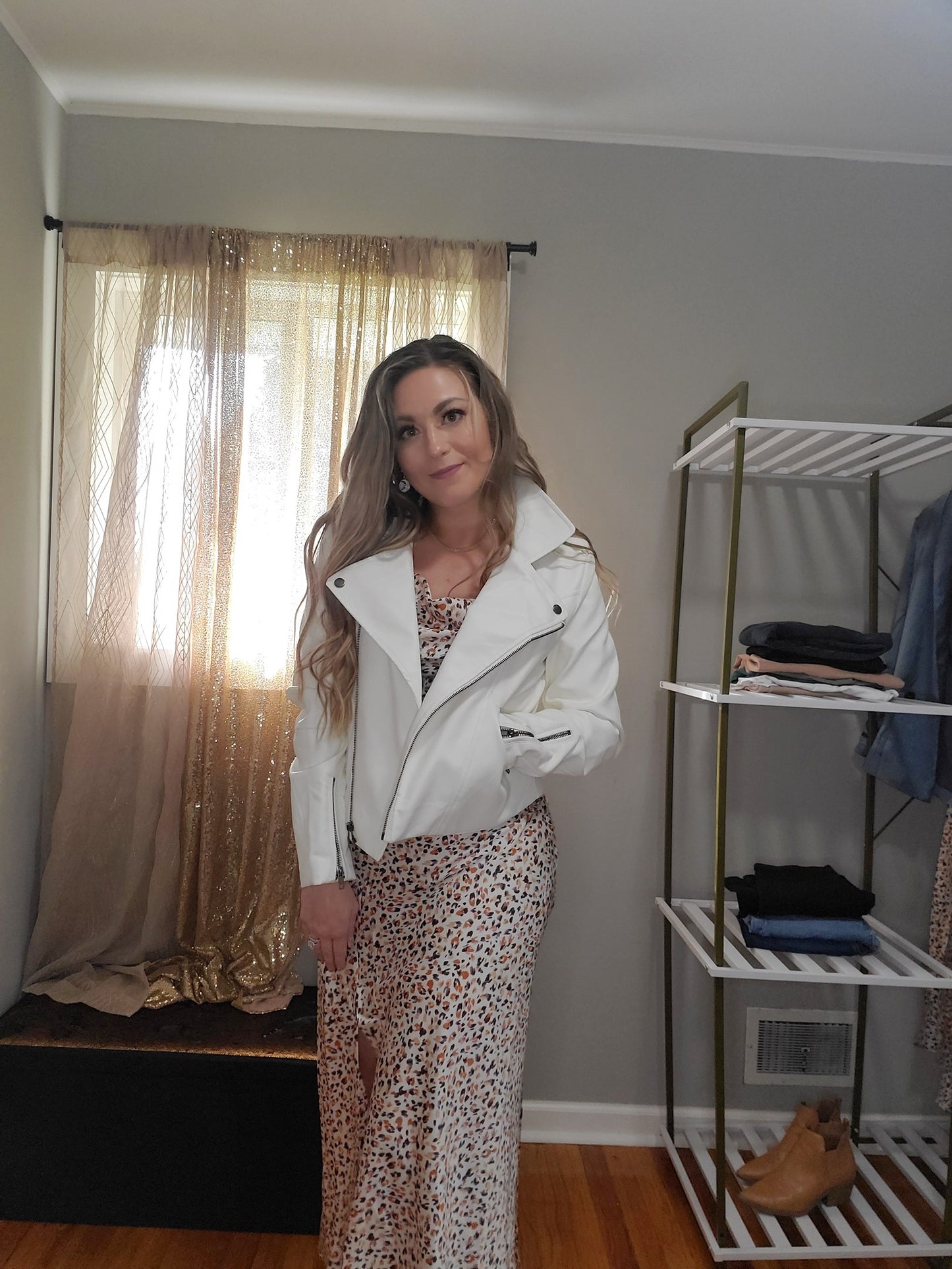 Night Out Women's White Faux Leather Moto Jacket