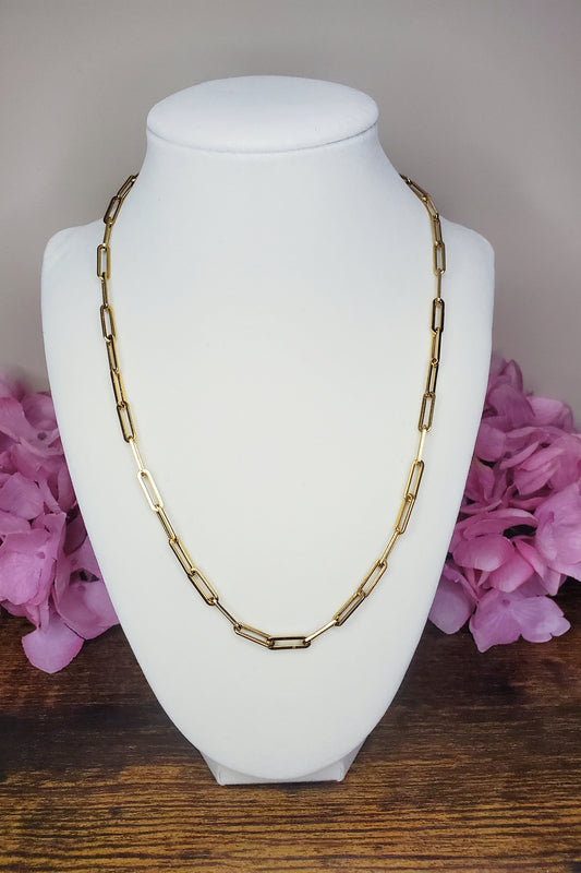 Stainless Steel 19.5" Paperclip Link Chain Necklace- Available In Gold & Silver!