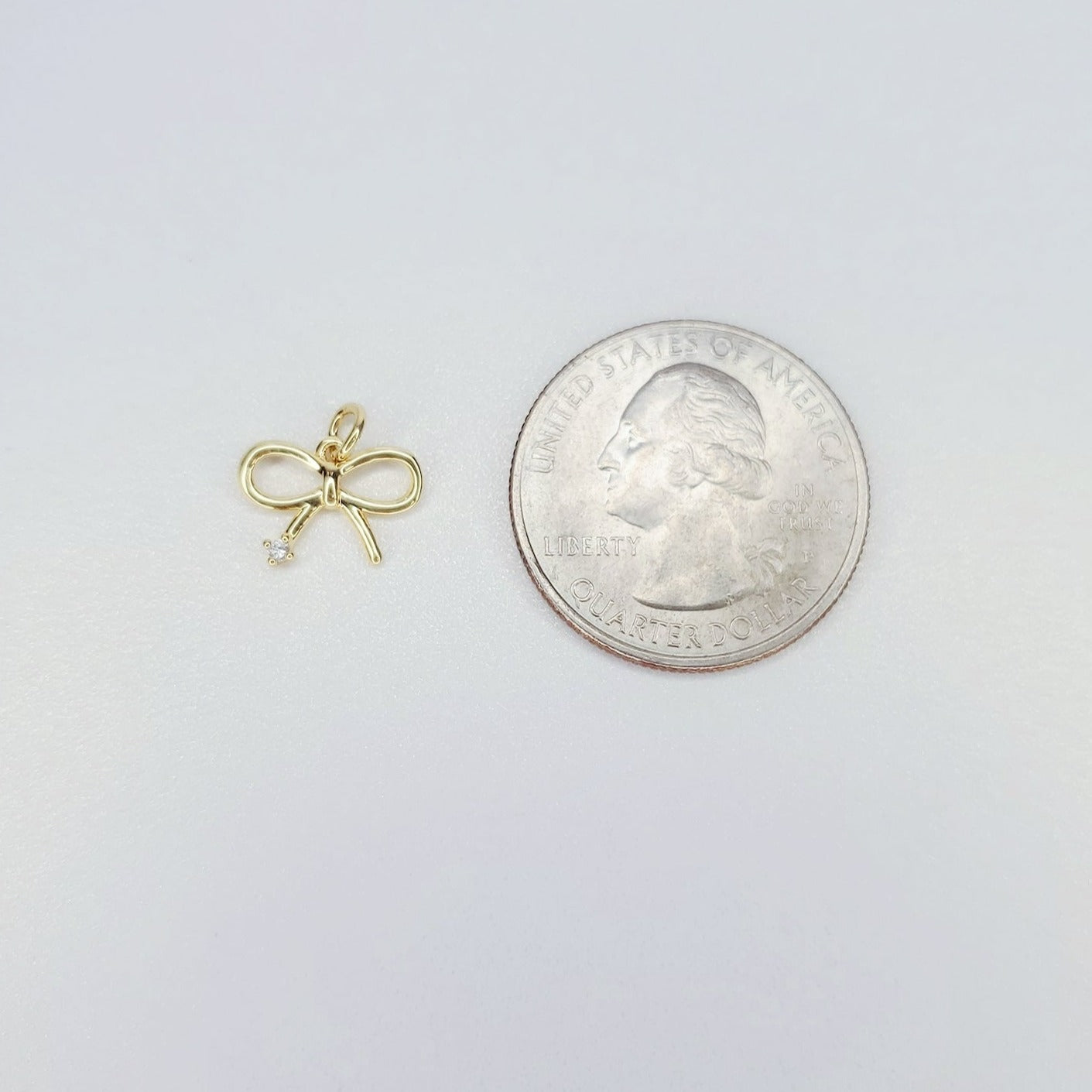 14K Gold Filled Cubic Zirconia Accent Mini Bow Charm