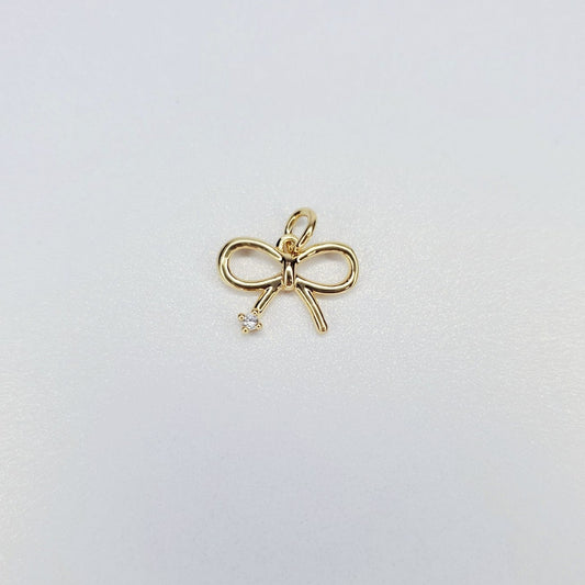 14K Gold Filled Cubic Zirconia Accent Mini Bow Charm