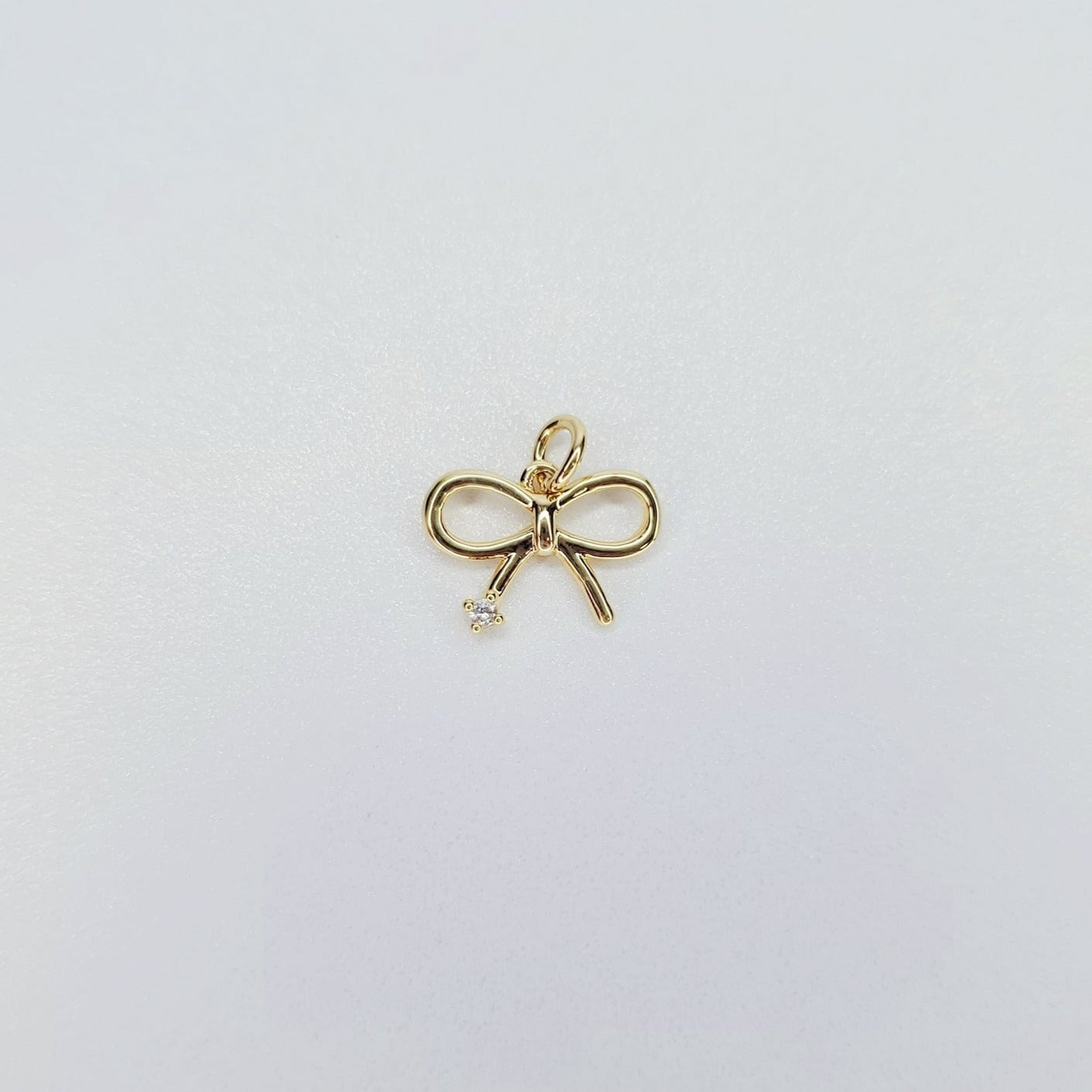 14K Gold Filled Cubic Zirconia Accent Mini Bow Charm