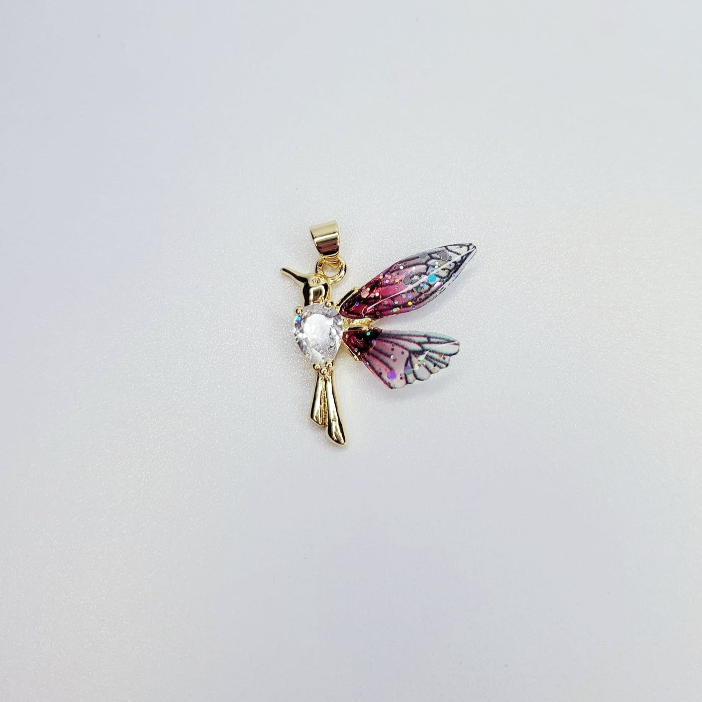 24K Gold Filled Teardrop CZ Hummingbird Charm