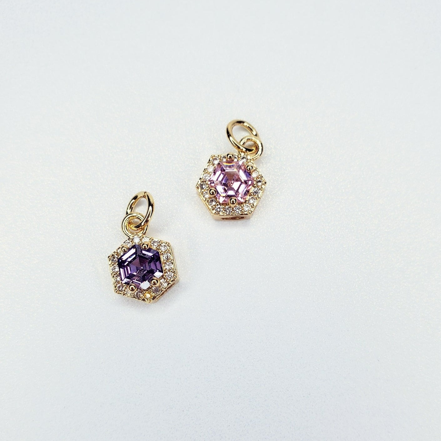 24K Gold Filled Mini Octagon Micro Pave Cubic Zirconia Charm