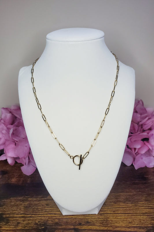 14K Gold Filled 19" Toggle Clasp Paperclip Chain Necklace- Available in Gold & Silver!