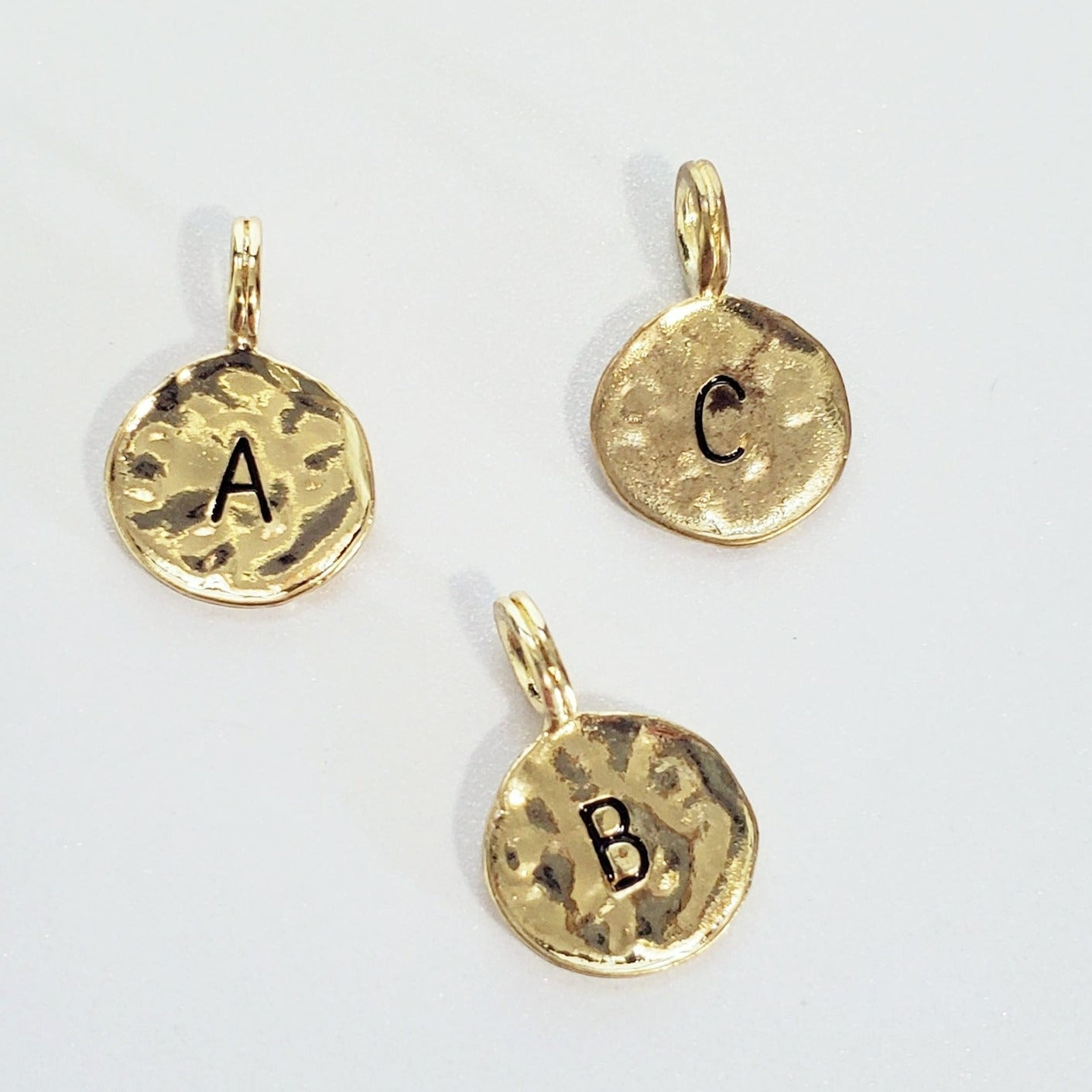 Textured Round Disk Printed Initial Charm
