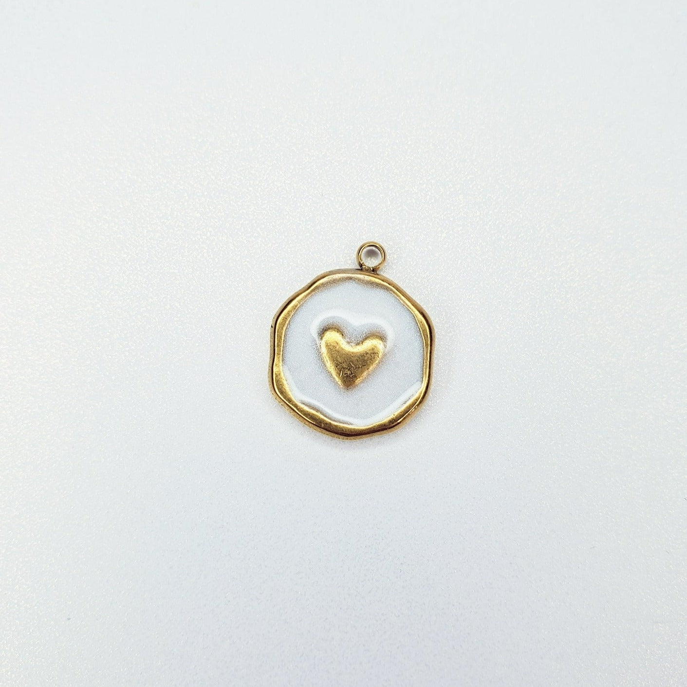 Stainless Steel Enamel Round Heart Charm