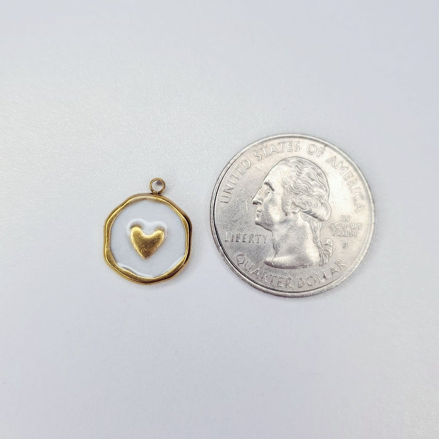 Stainless Steel Enamel Round Heart Charm