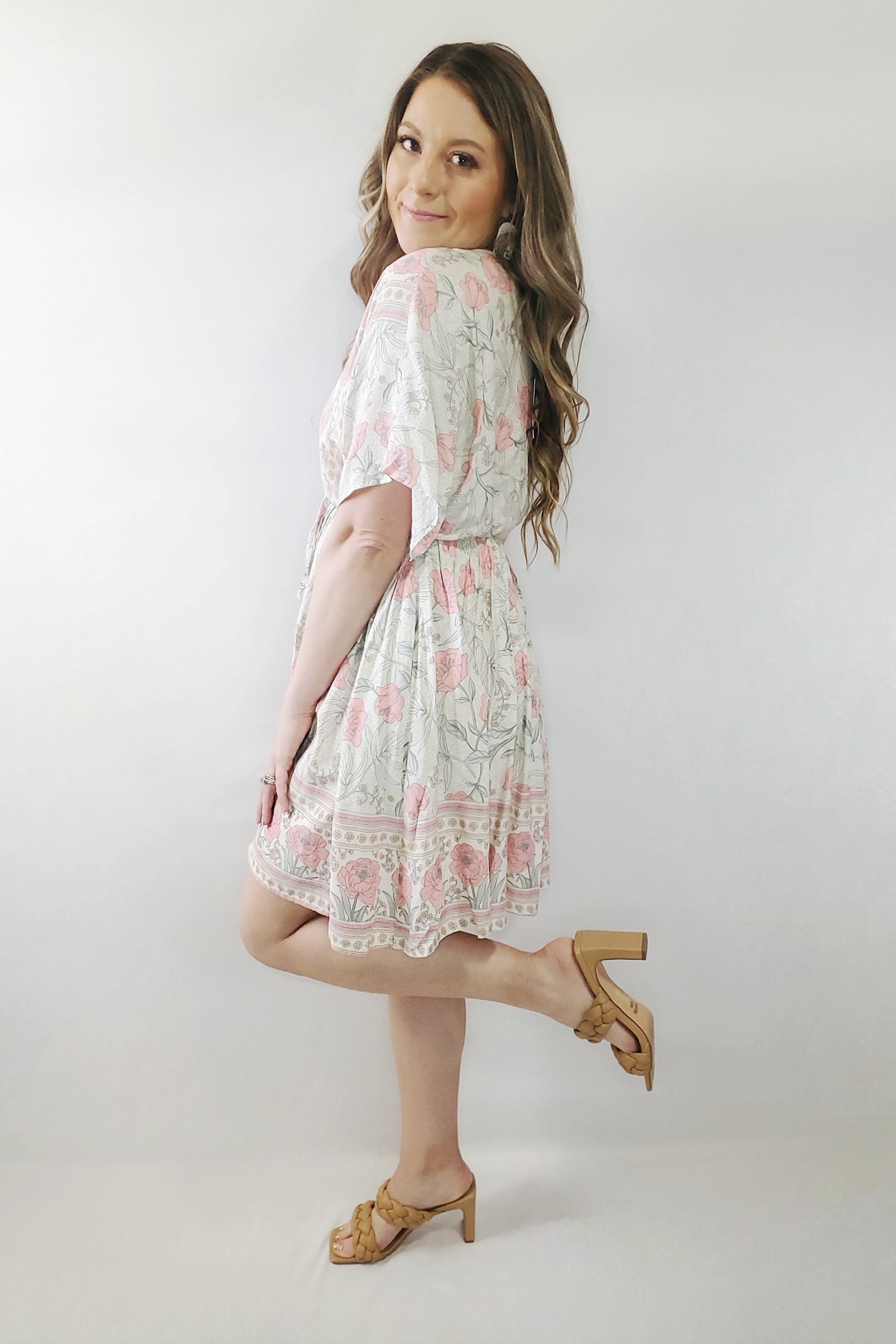 Budding Romance Vintage Floral Deep-V Neck Boho Baby Doll Dress
