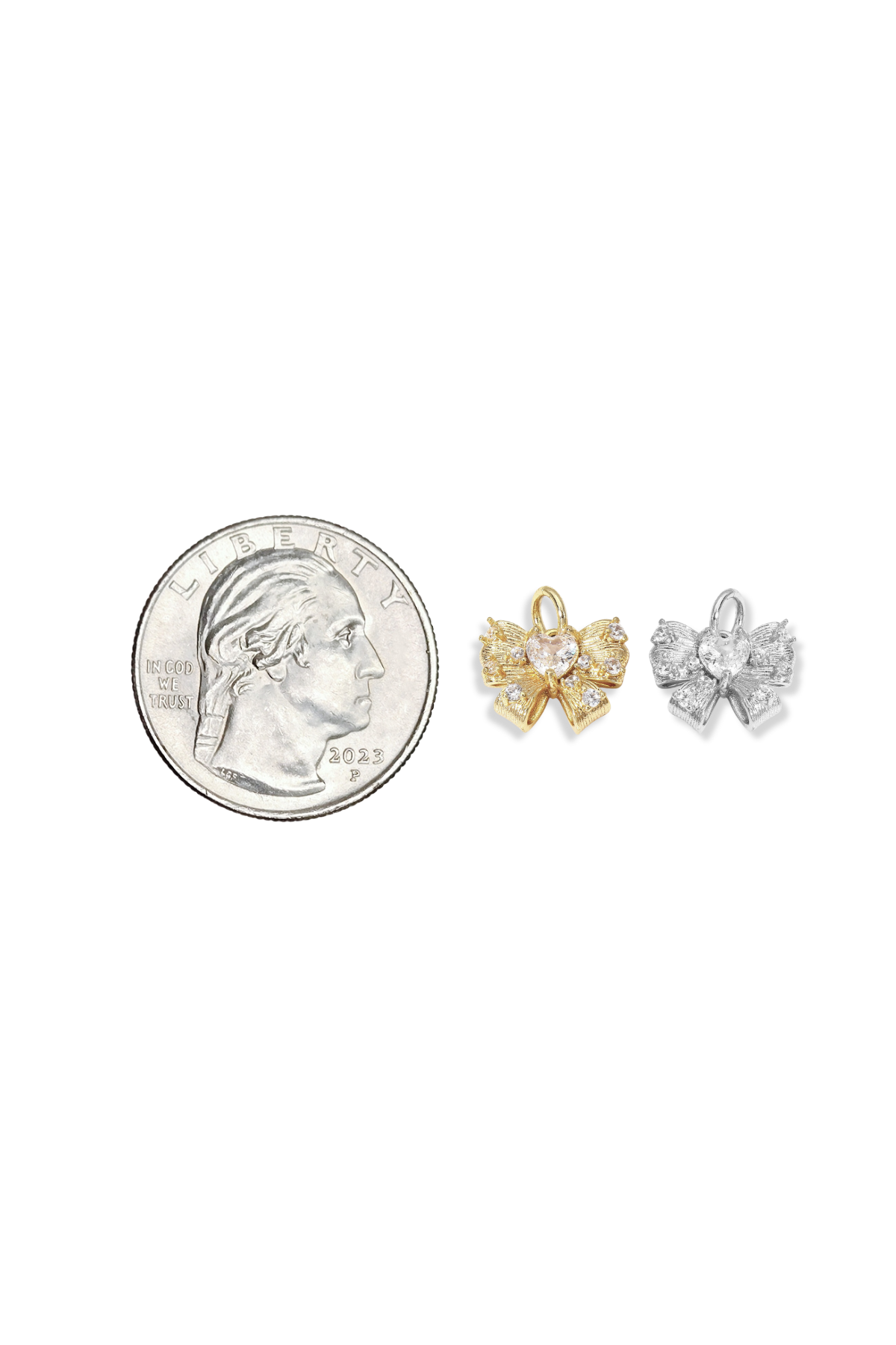 3D Cut-Out Cubic Zirconia Heart Bow Charm