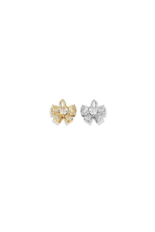 3D Cut-Out Cubic Zirconia Heart Bow Charm
