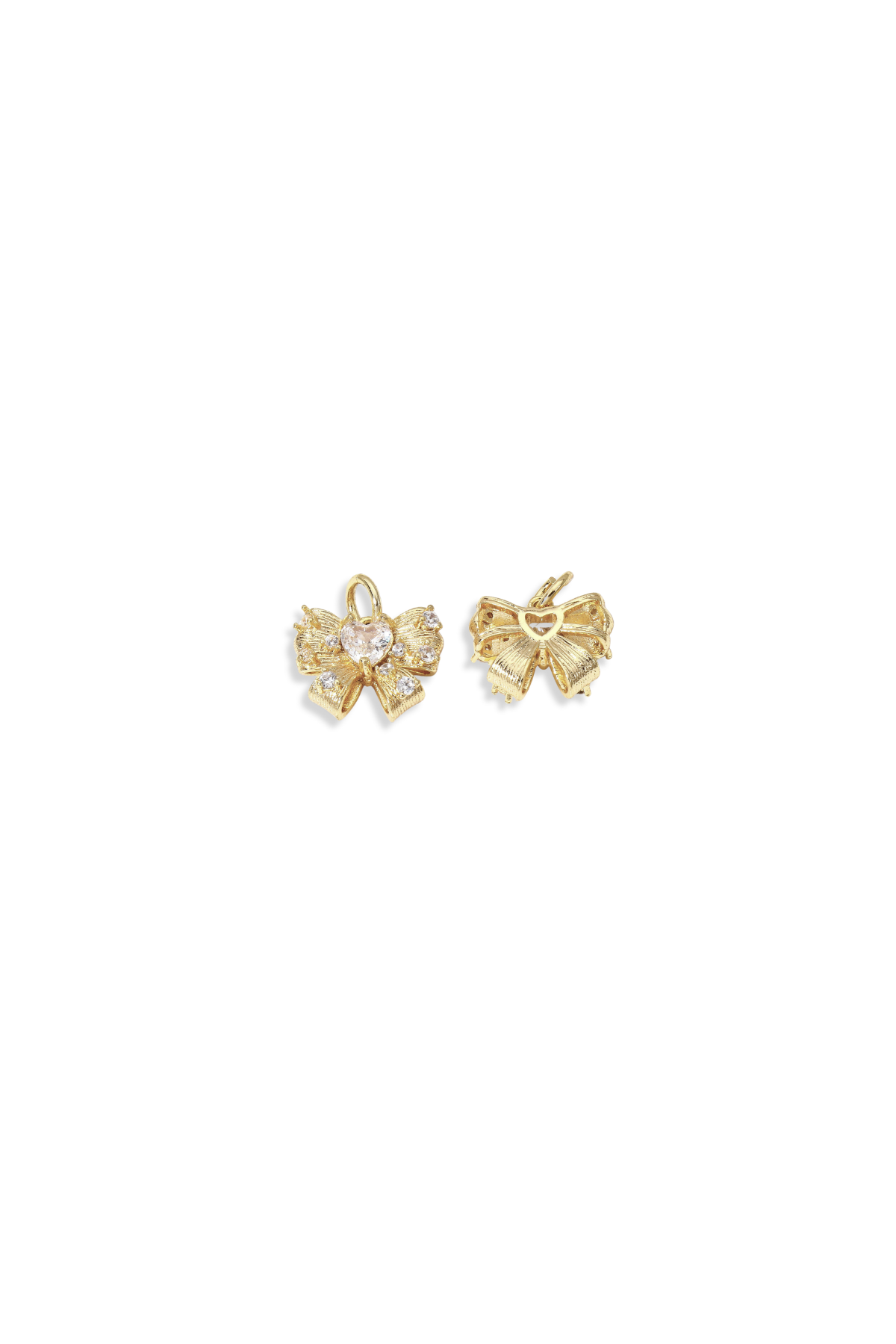 3D Cut-Out Cubic Zirconia Heart Bow Charm